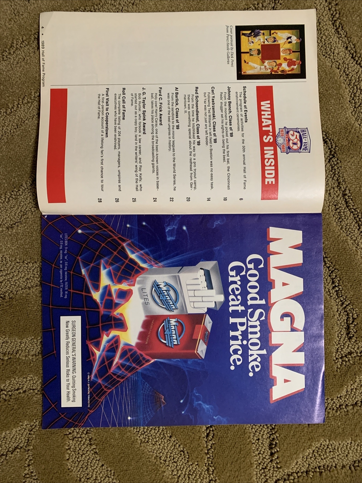MLB Hall of Fame 50th Annual Program 1989 Yaz Bench Schoendienst Barlick