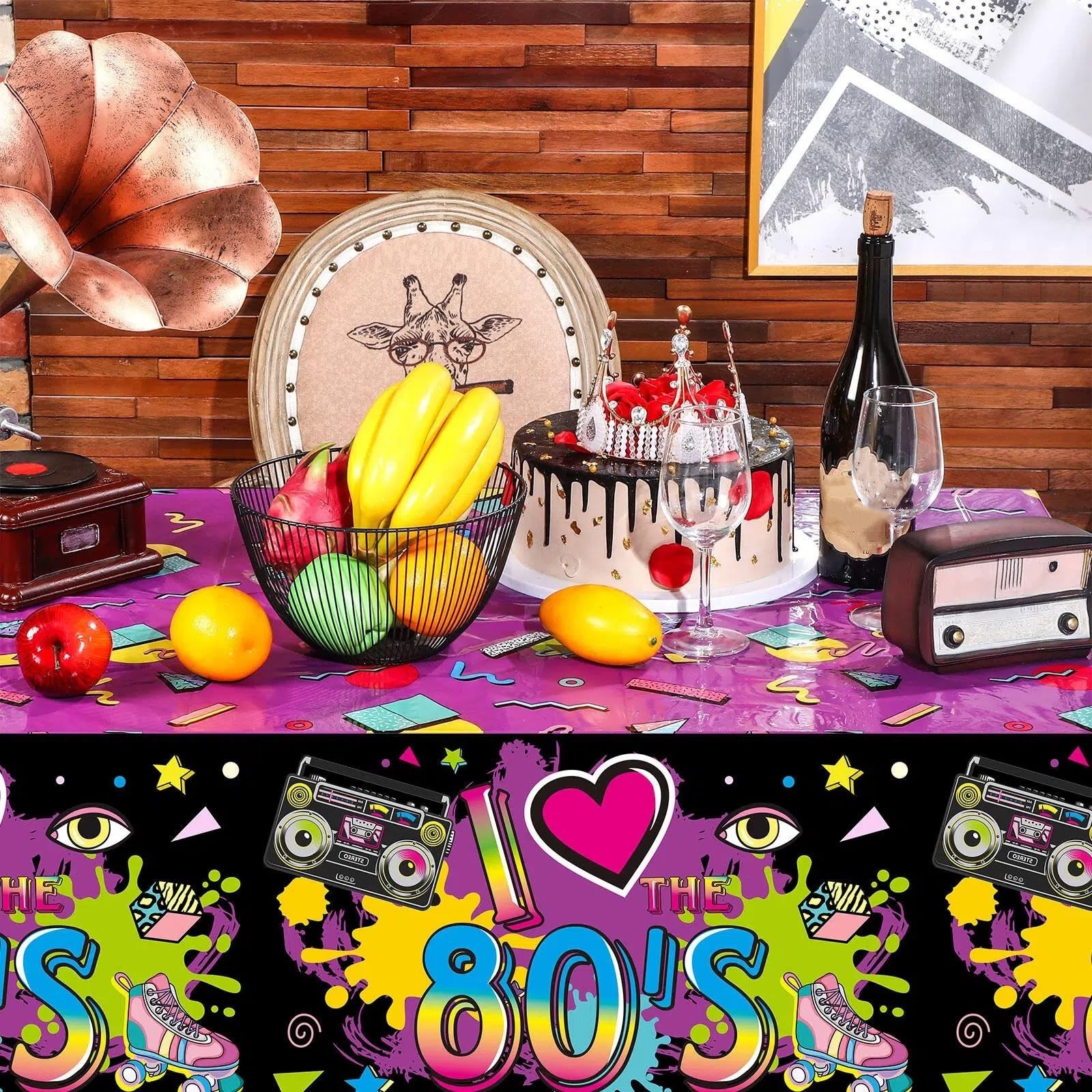 Kasyat 3 Pieces 80s Plastic Party Tablecloth 80’s Table Cover 80’s Birthday S…