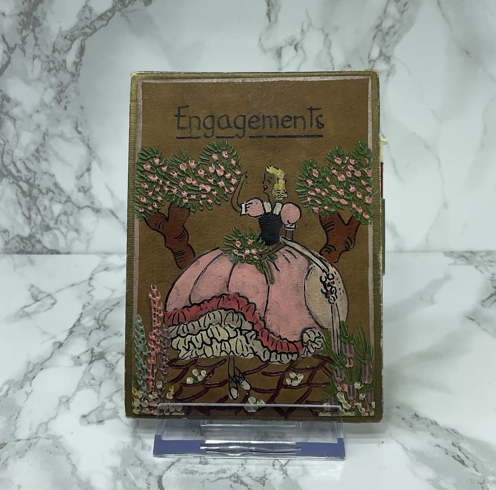 1940s Hand Painted Crinoline Lady Engagement Diary Pad ***READ DESCRIPTION