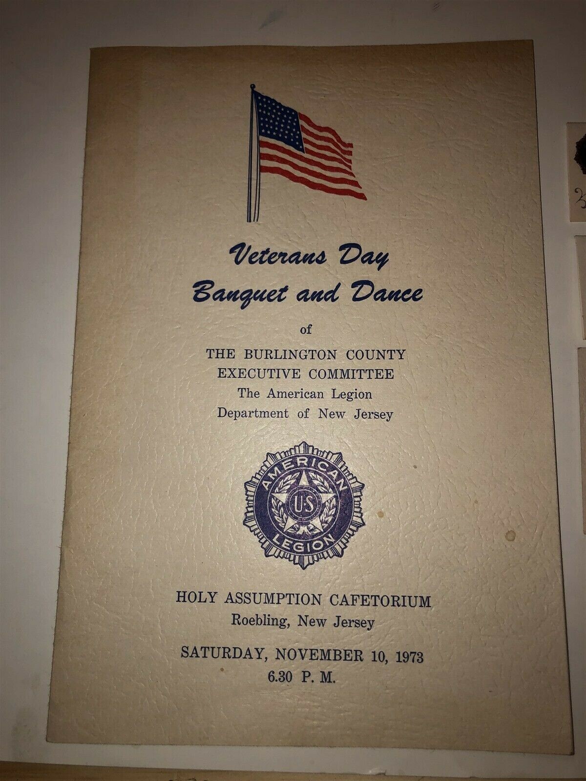 1973 Veterans Day Dance Banquet Items Burlington County American Legion NJ Vtg