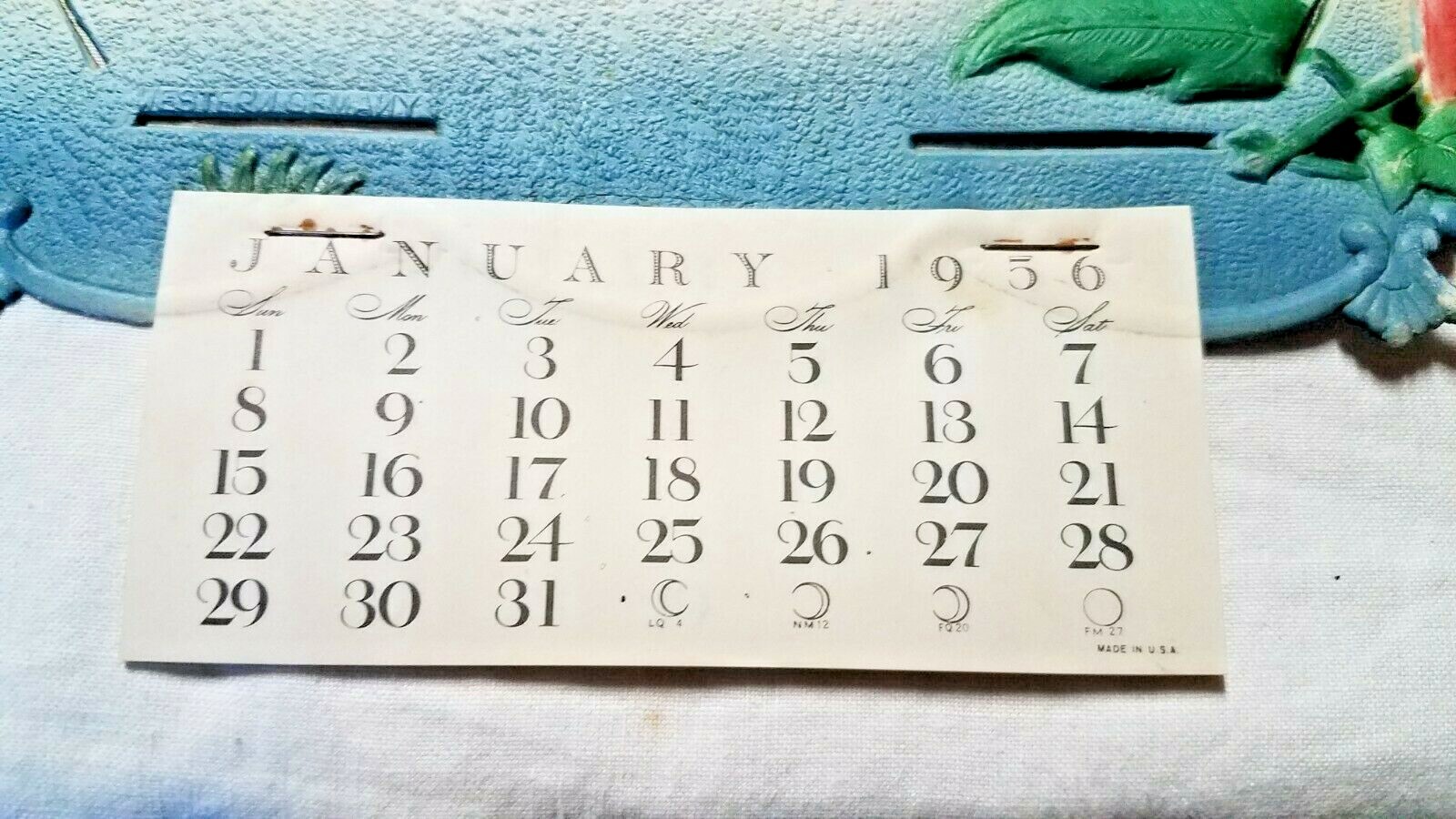 Vintage Embossed German Christmas Farmhouse w/1956 Calendar 15 1/2″ x 21″ DieCut