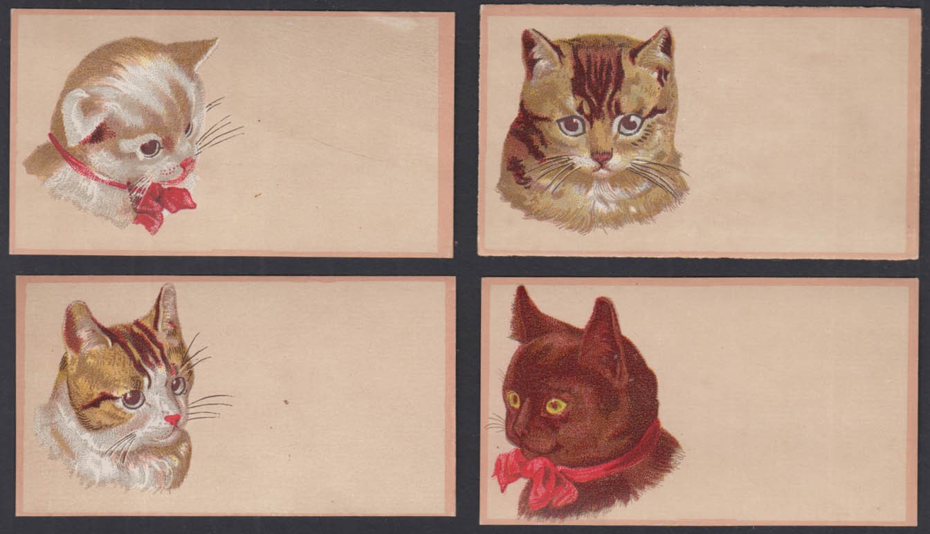 Set of FIVE different Cat-motif generic trade cards 1880s