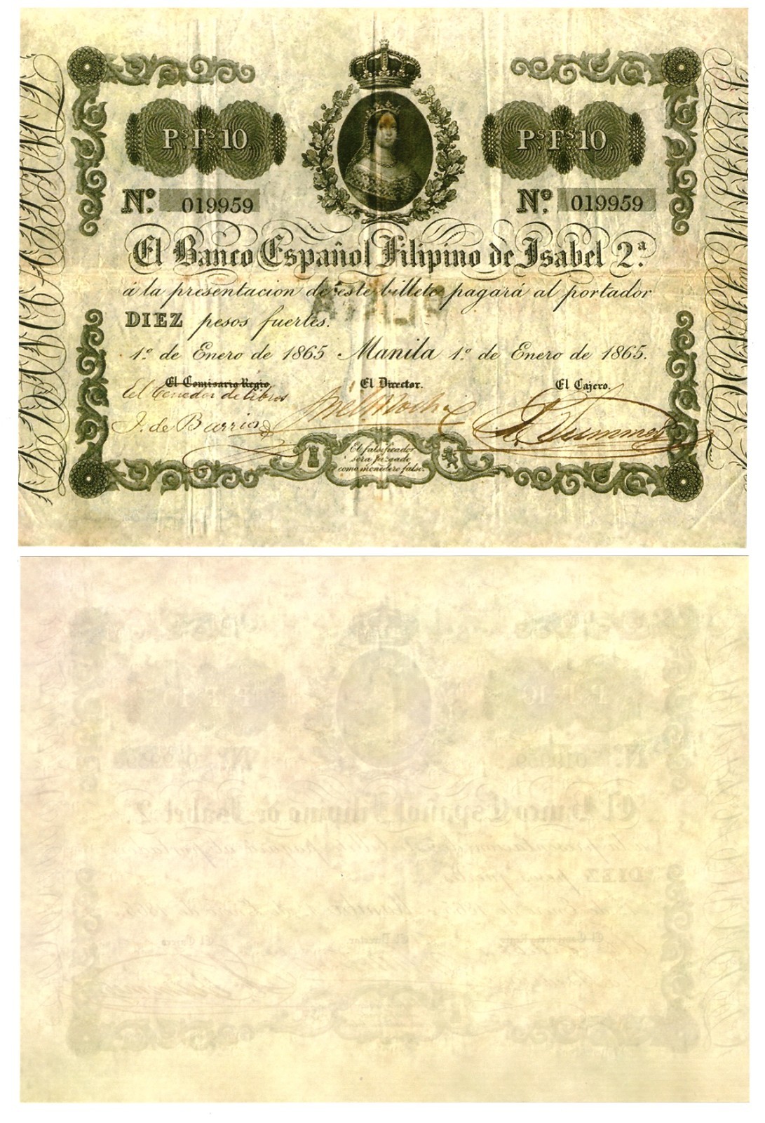 u Reproduction Note Philippines 10 Pesos 1852-1865 Pick #A1 3956R