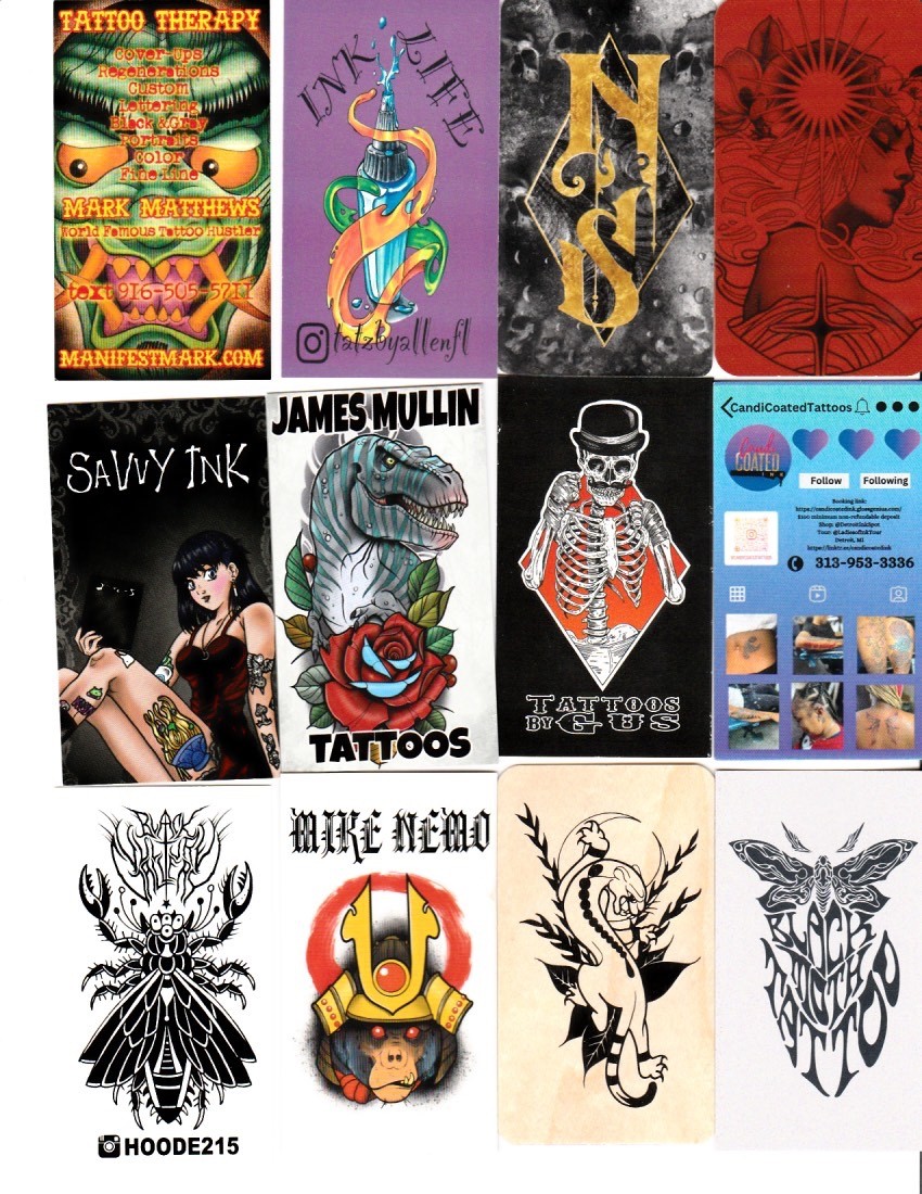 100 Different American Tattoo Shop Business Cards Set 1