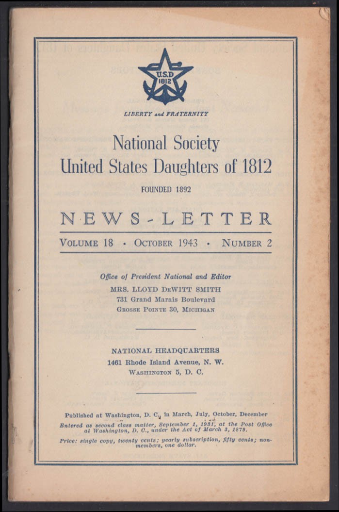 National Society United States Daughters of 1812 NEWSLETTER 10 1943