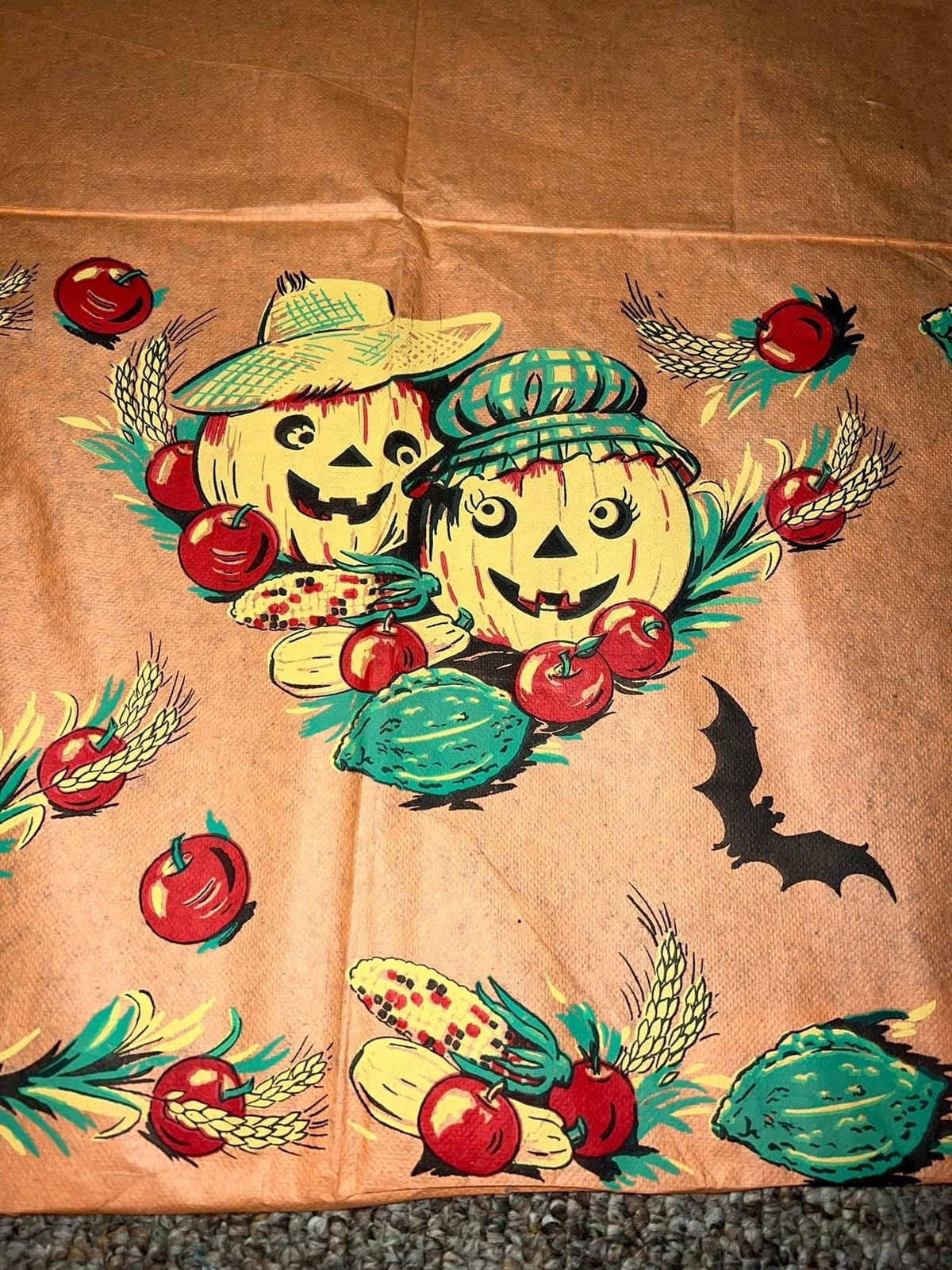 Vintage Halloween crepe Table skirt 1950-1960 table cloth mid century