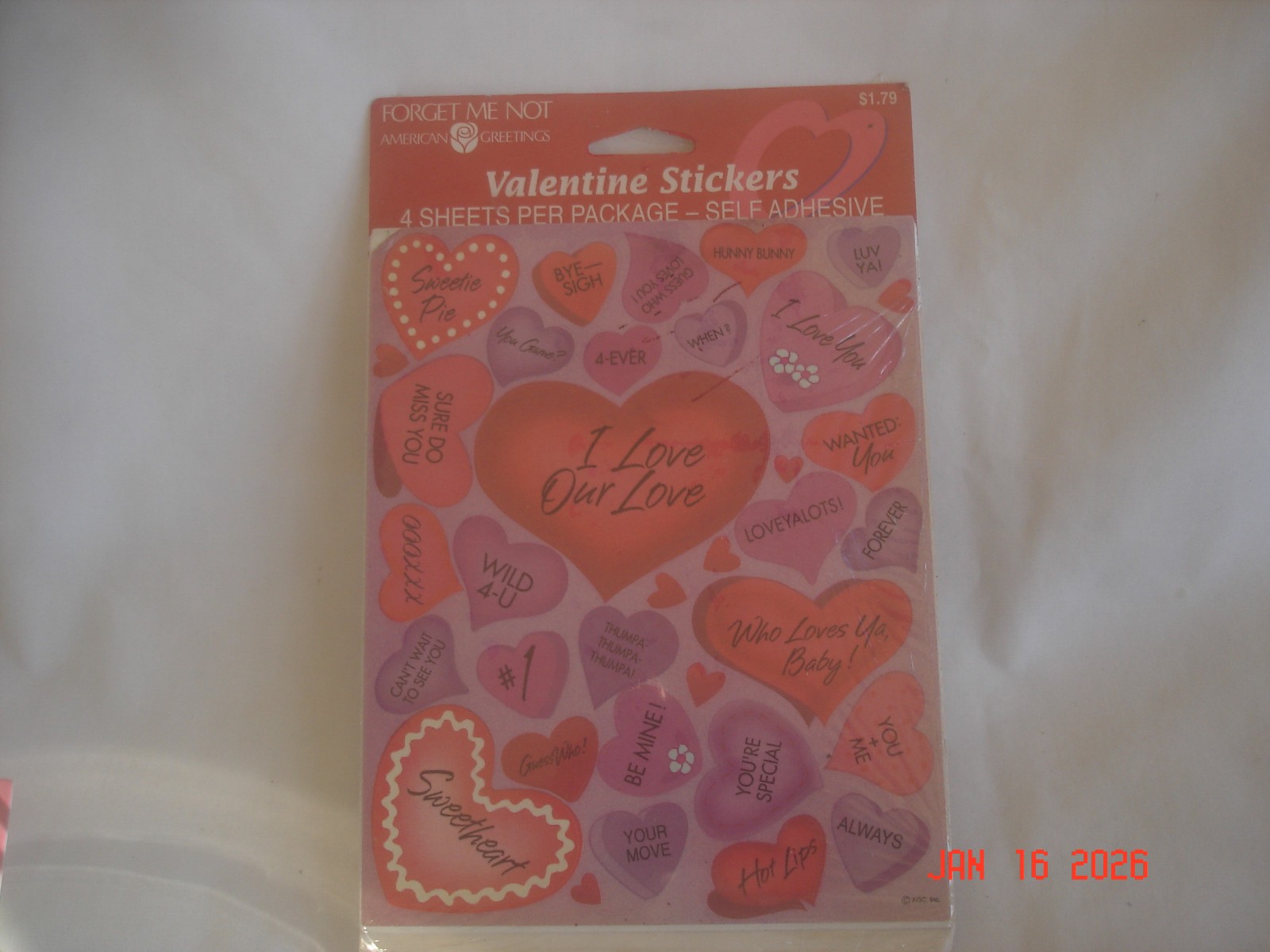 SEALED PKG. Vtg. AMERICAN GREETINGS VALENTINE STICKERS 4 Sheets MADE U.S.A.