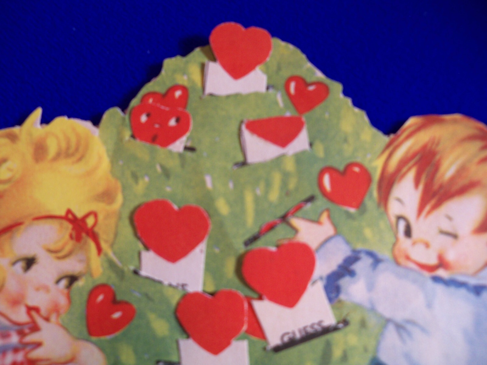 Vtg 1920’s Mechanical Heart TREE Boy Winking Girl Pout Valentine Greeting Card