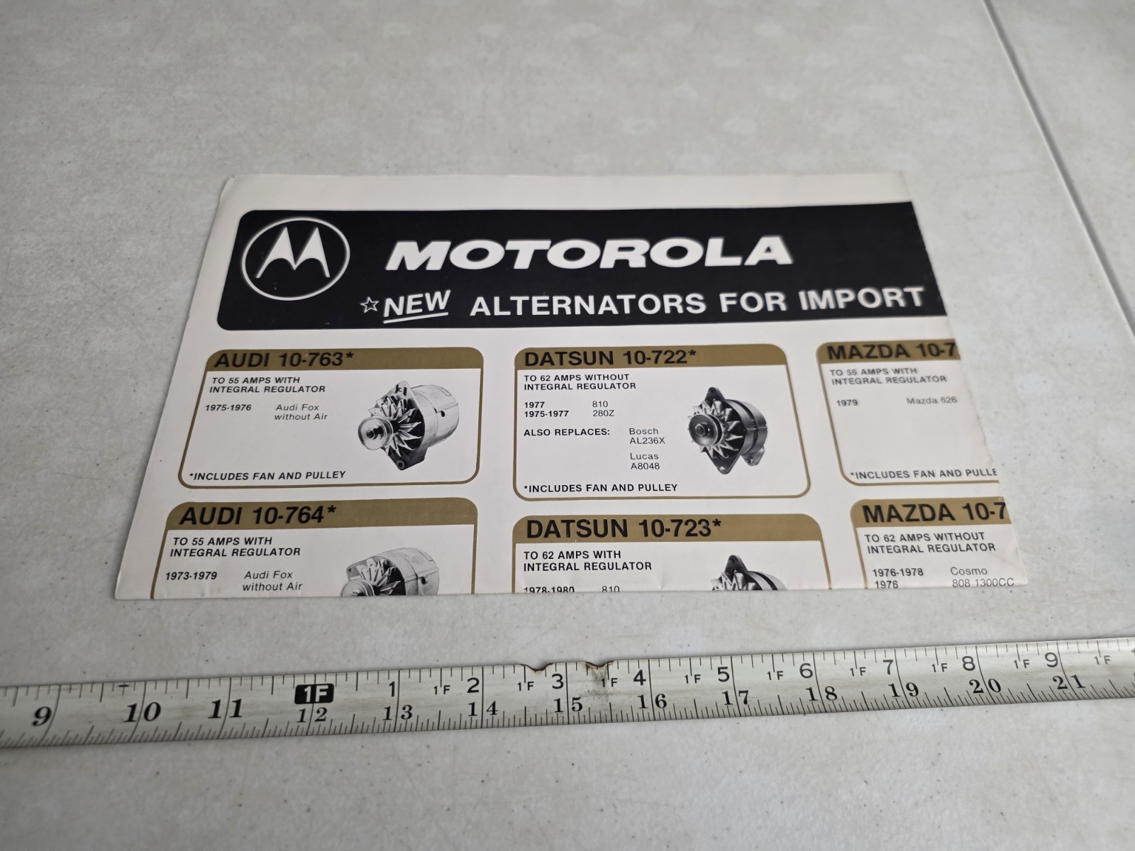 Vintage 1970s 80s Motorola Import Car Altenators VW BMW Audi Advertising Poster