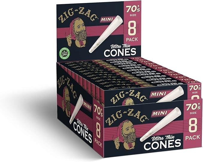 Zig-Zag 70’s Ultra Thin Pre Rolled Cones – 18 Pack Carton – 8 Cones Per Pack