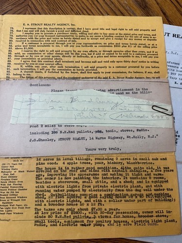 E.A. Strout Realty NJ Property Listing 1936 Burlington Co. Letter & Farm Land
