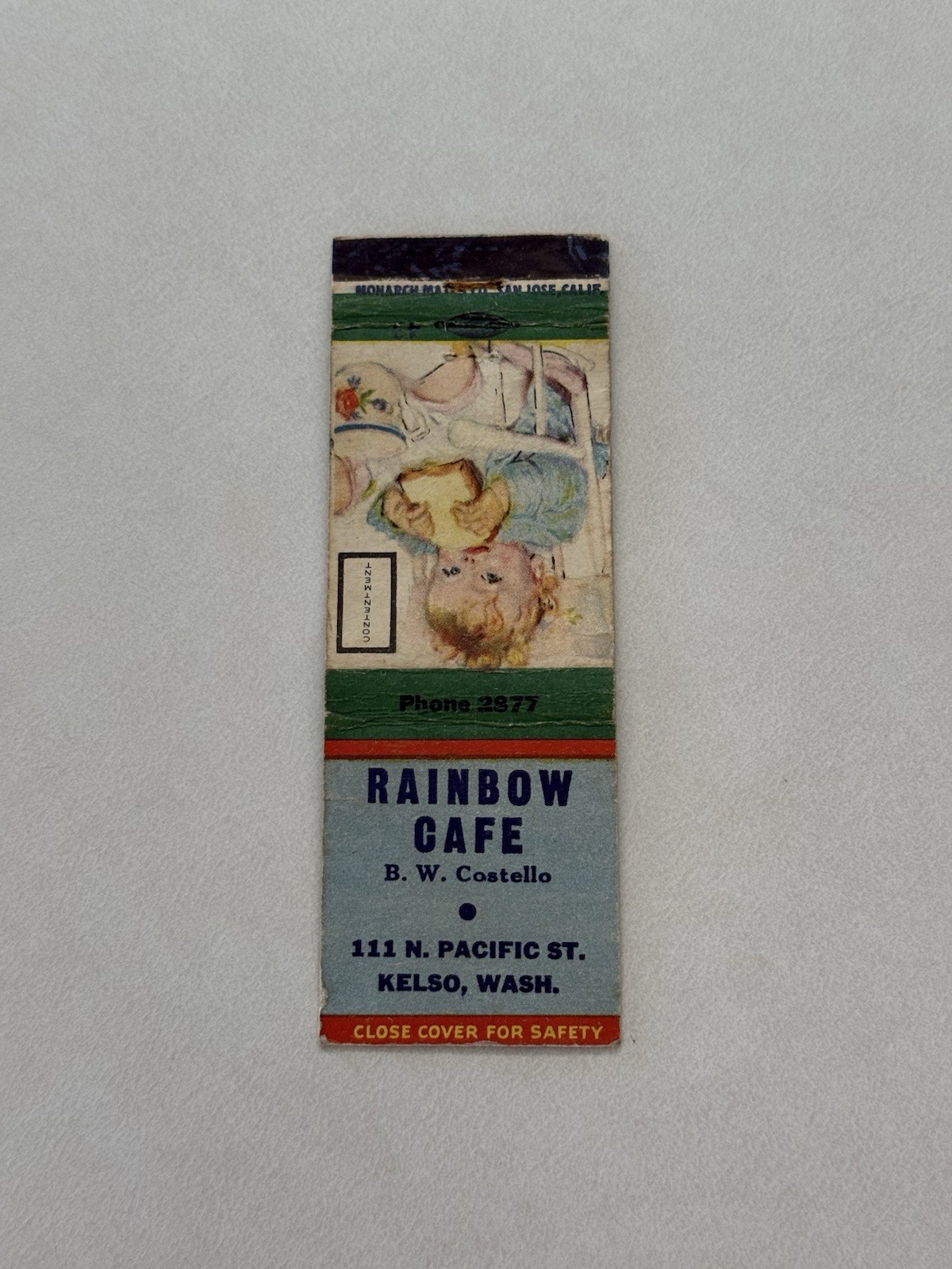 Rainbow Cafe Costello Kelso Washington Matchbook Cover 920