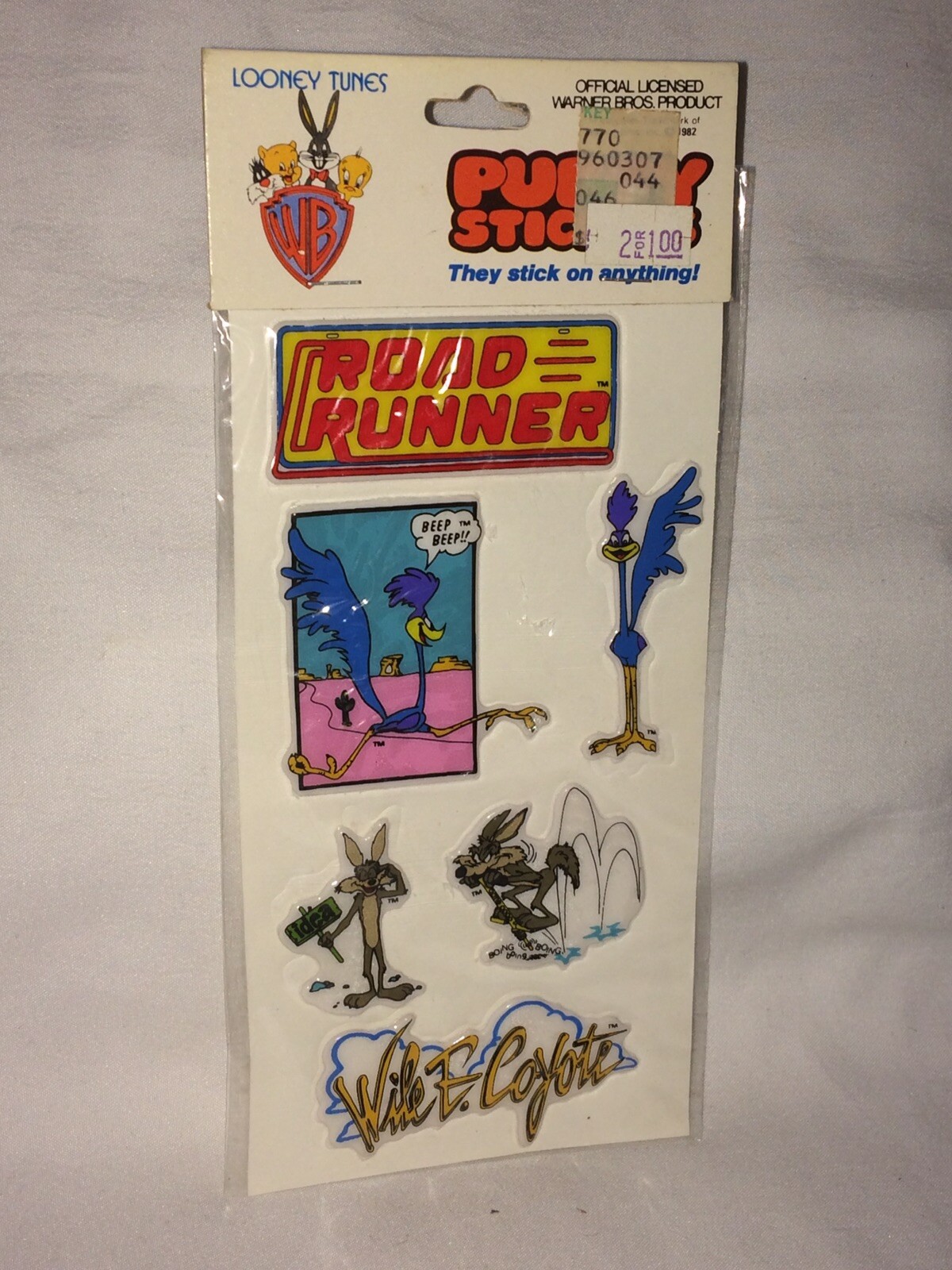 Vtg 80’s 90’s Puffy Stickers Road Runner Wile E Coyote Looney Tunes WB Gordy NEW