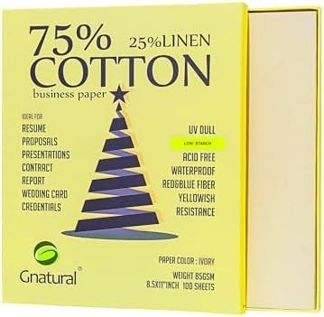75% Cotton 25% Linen Business Paper, Ivory 85gsm 8.5″W x 11″L Resume Paper, Won’
