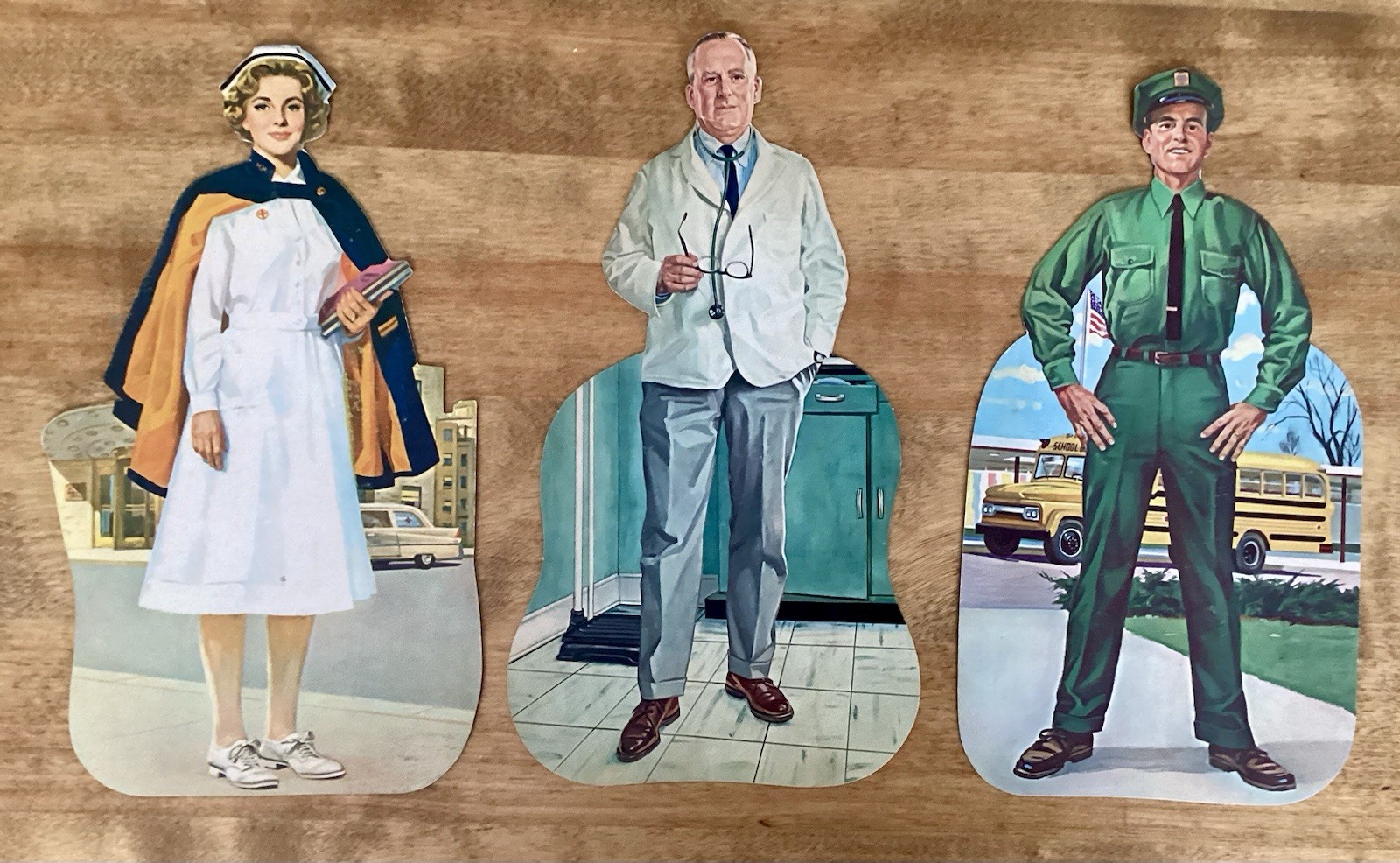 Set of 6 Eureka 1964 Die Cut Cardboard Working People-Bulletin Board Art