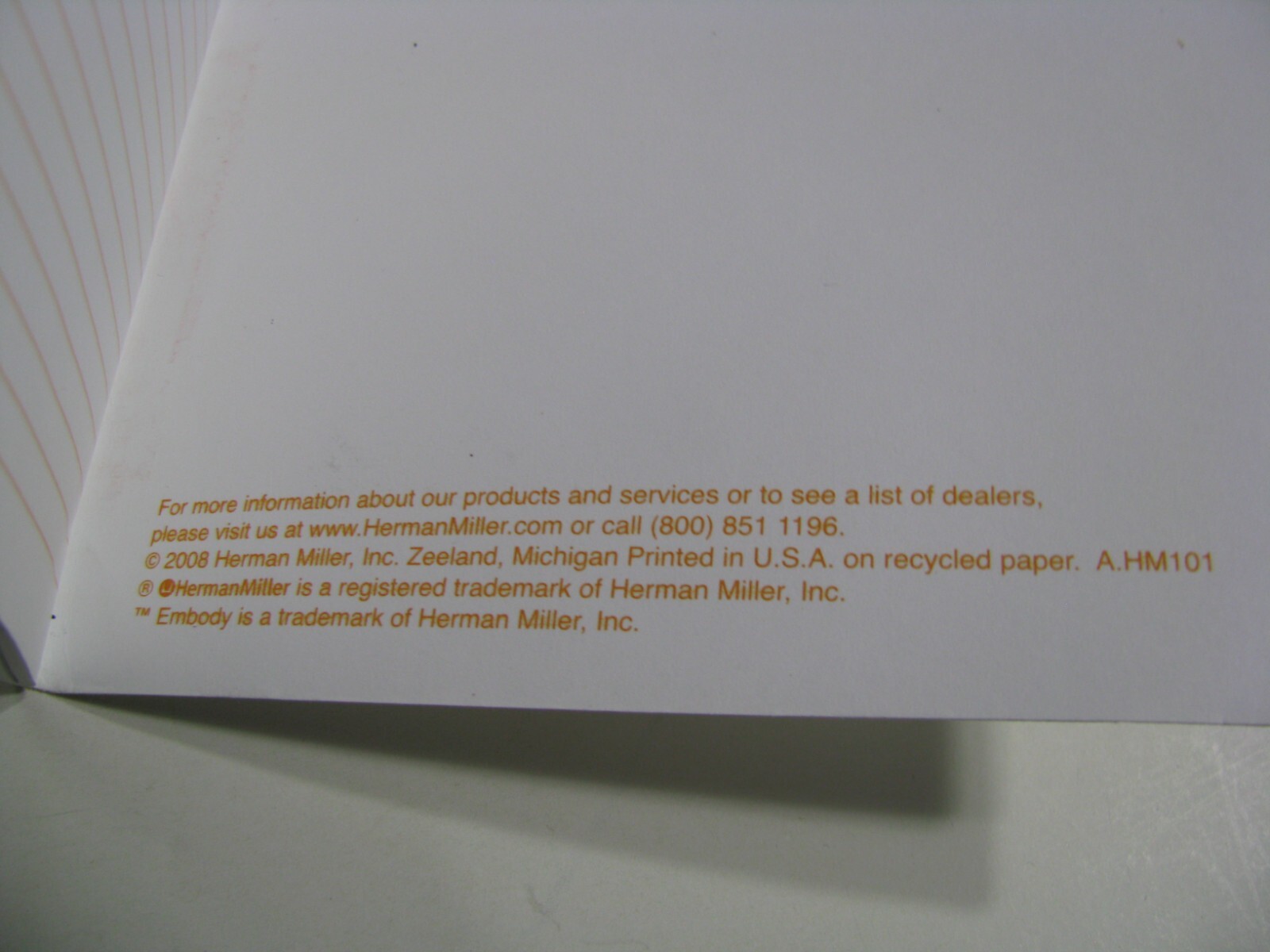 2008 Herman Miller Embody Chair Promo Sales Ad Advertising Lined Paper Notebook