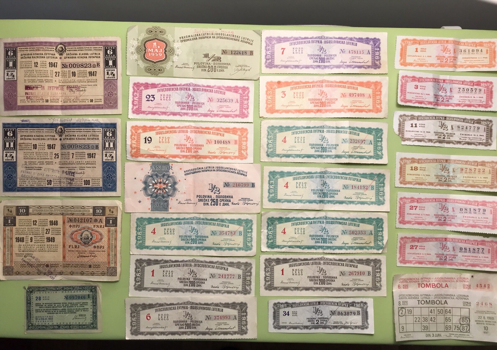 KINGDOM-SFRJ YUGOSLAVIA 1928-69 COLLECTION STATE LOTTERY TICKET GAMBLING DINAR