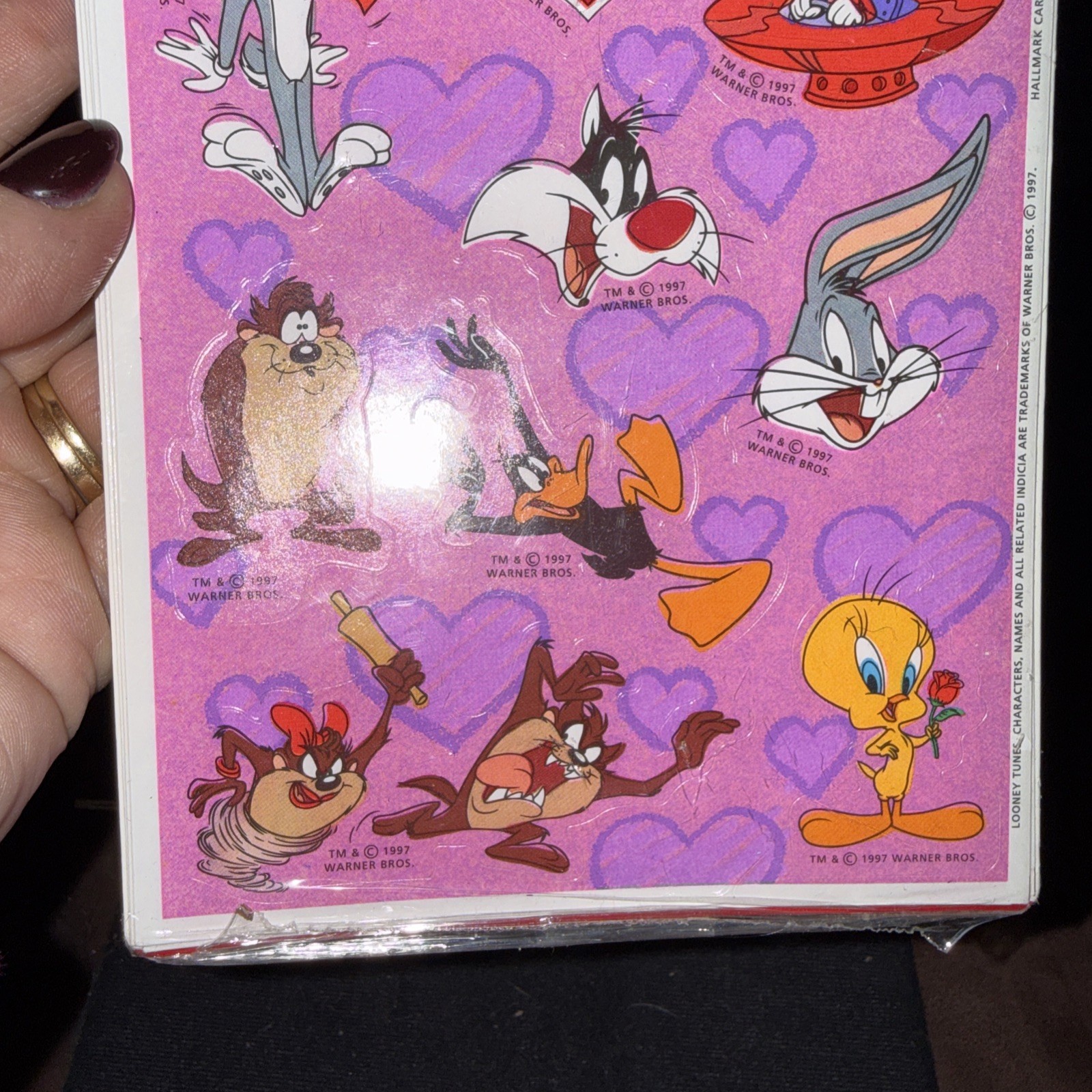 Vtg 1997 Hallmark Valentine Stickers Looney Tunes TAZ PEPE TWITTY 4 Sheets NOS