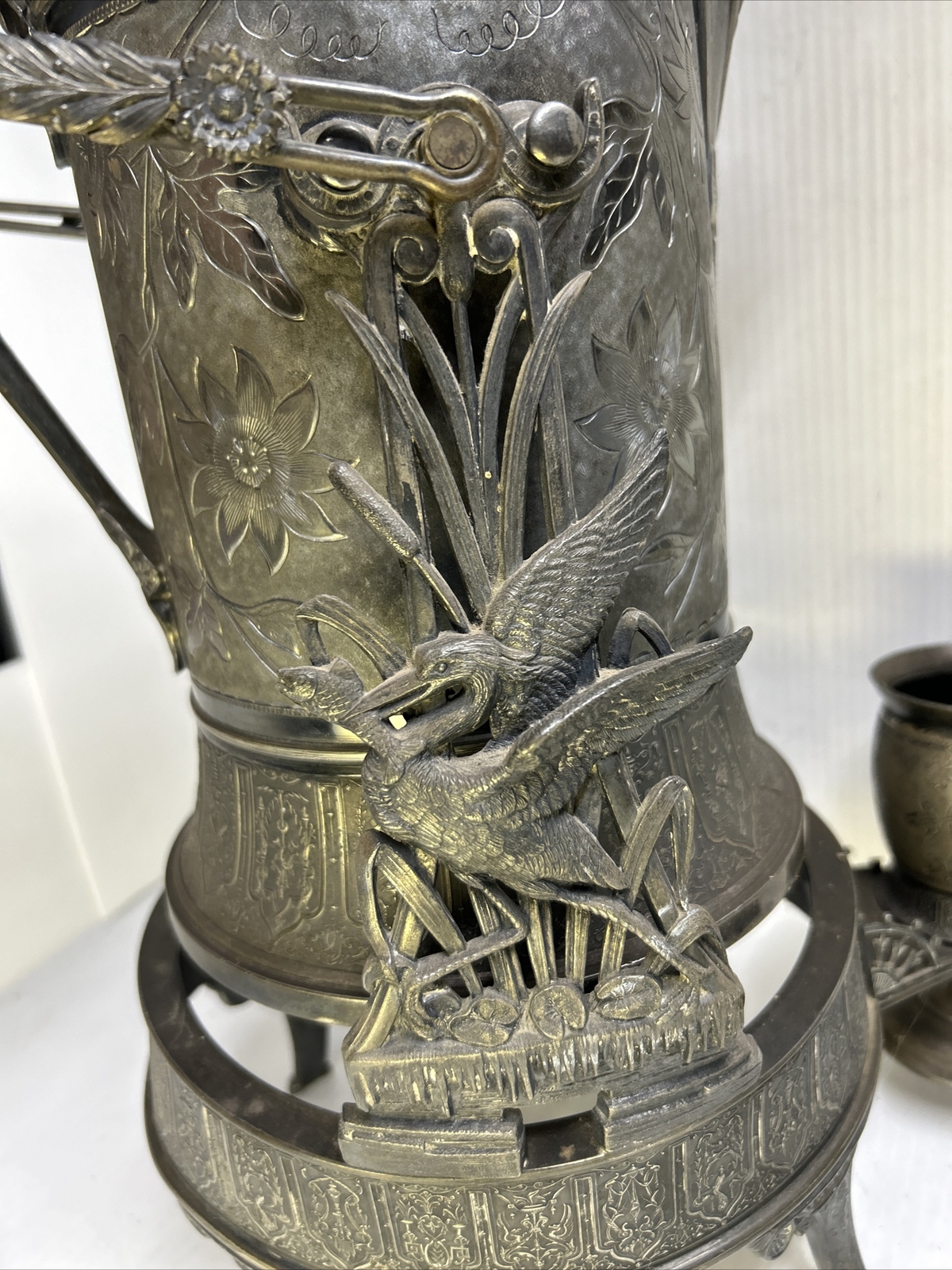 Reed & Barton Tilting Water 1923 Pitcher Patent 1880 W/ Cup Porcelain Lined
