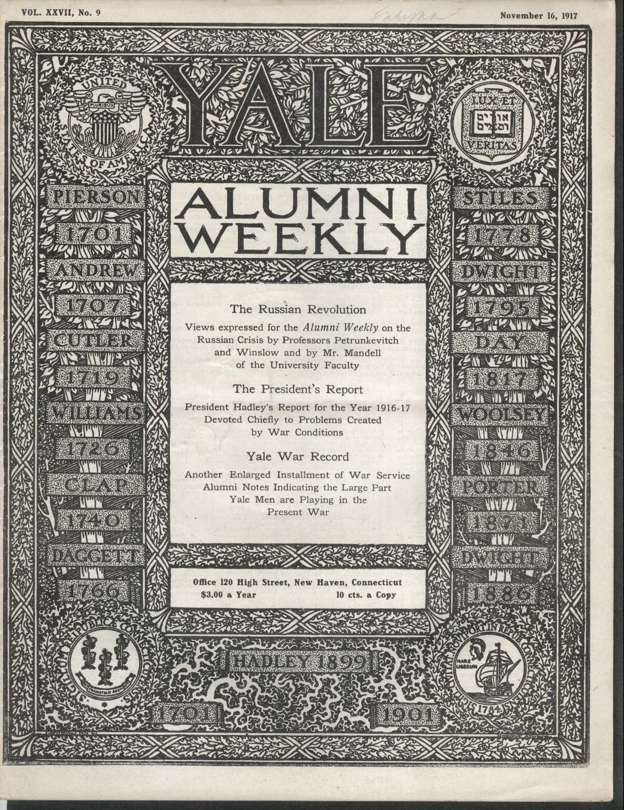 YALE ALUMNI WEEKLY Russian Revolution Petrunkevitch Winslow Mandell 11/16 1917