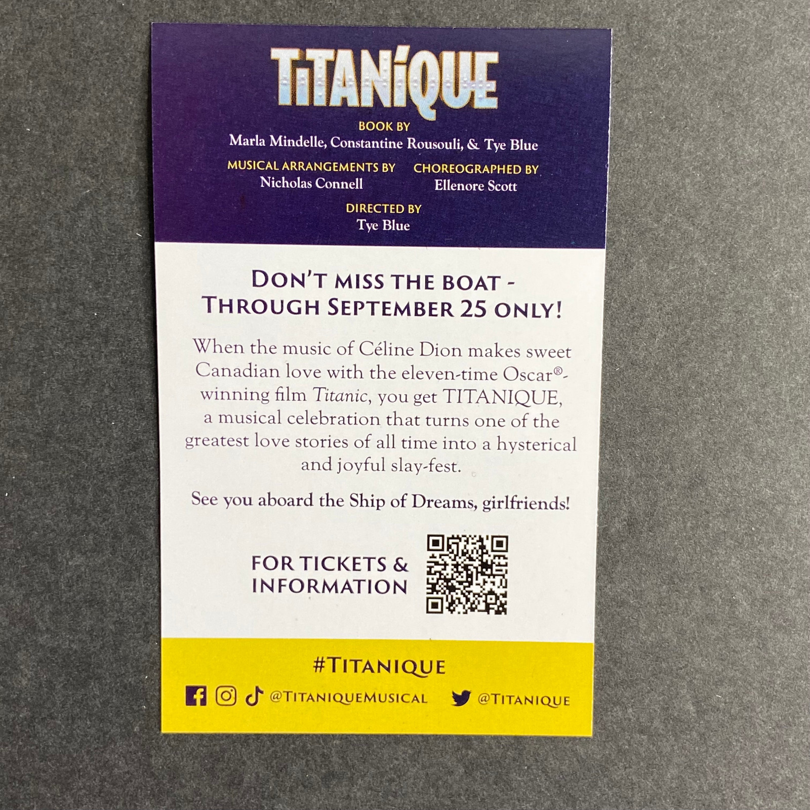 Titanique Celine Dion Promo Ad Flyer Handbill Pocket NYC New York City Broadway