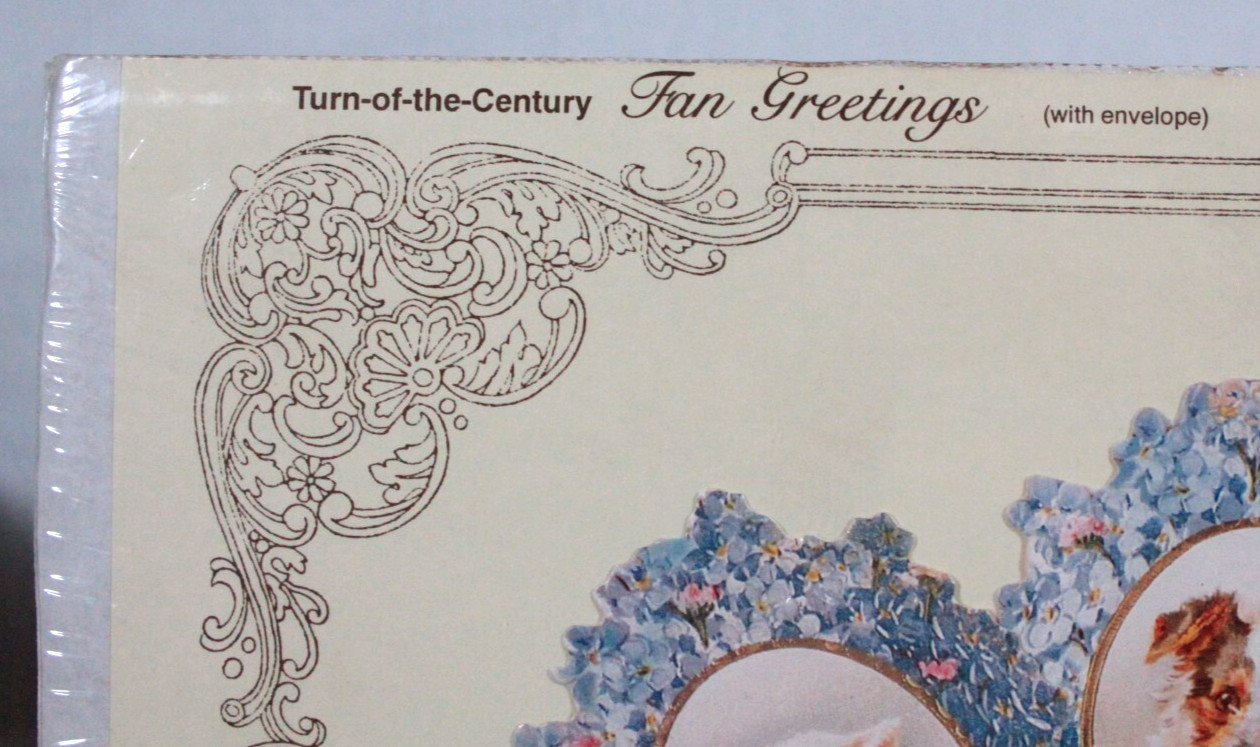 RARE! VINTAGE OLD PRINT FACTORY TURN OF THE CENTURY 6 DOGS & CATS PAPER FAN NEW