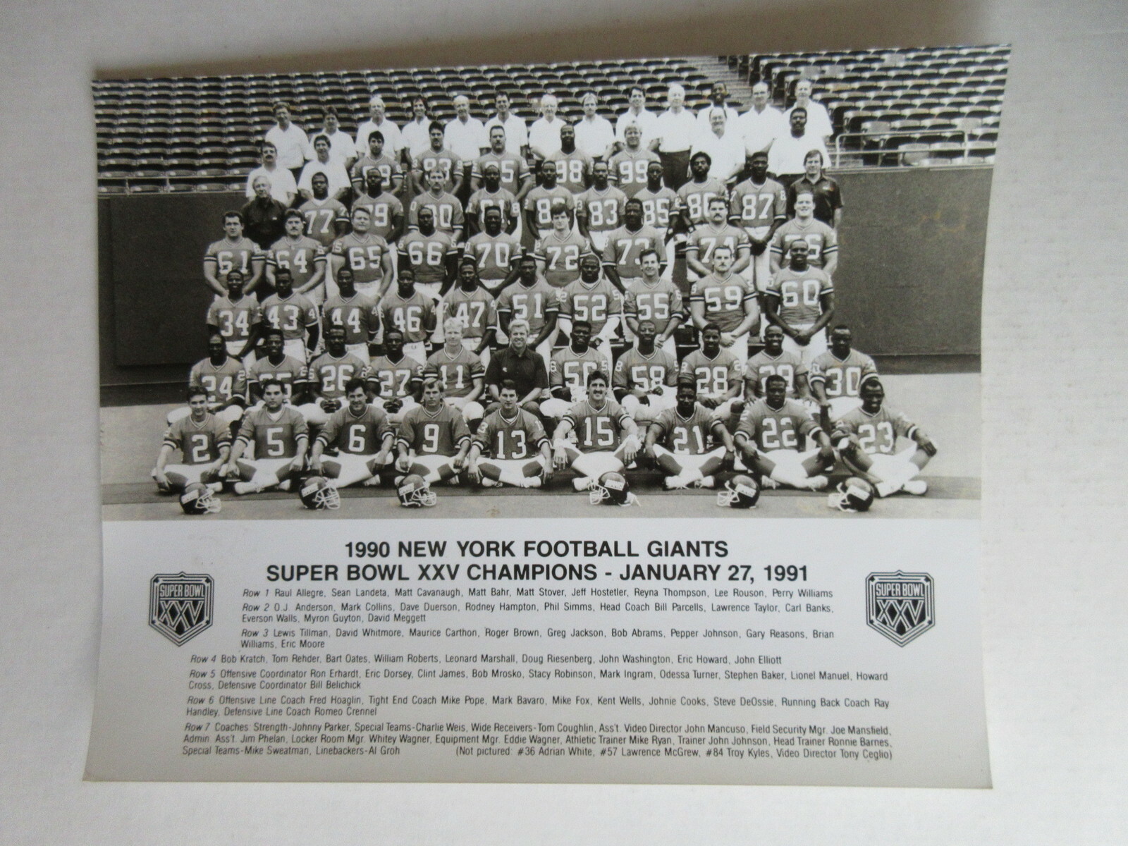 1990 NEW YORK GIANTS 8X10 TEAM PHOTO SUPER BOWL XXV CHAMPIONS FOOTBALL