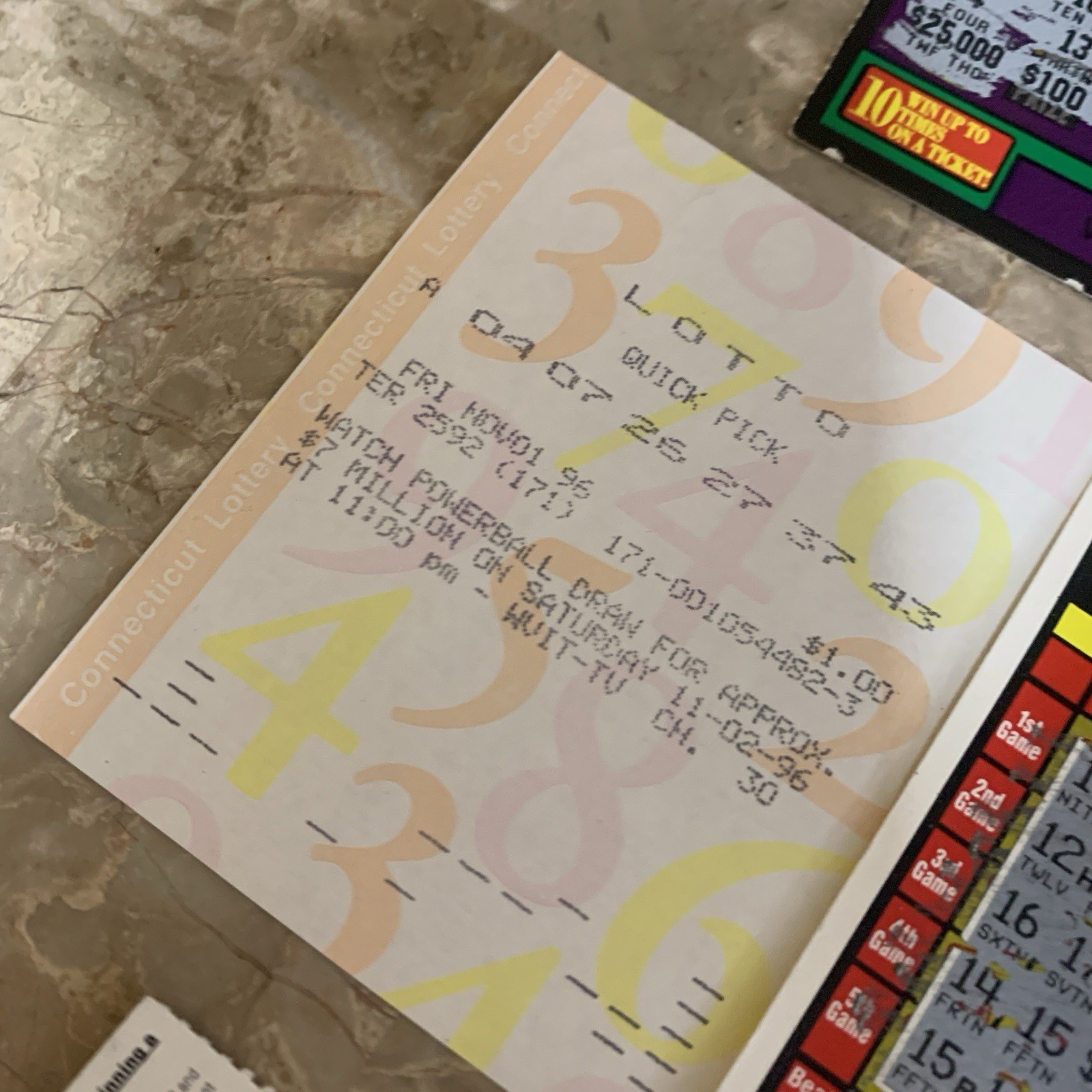Vintage Connecticut State Lottery Scratch Off Tickets Losing 1990s 1995 1996 CT