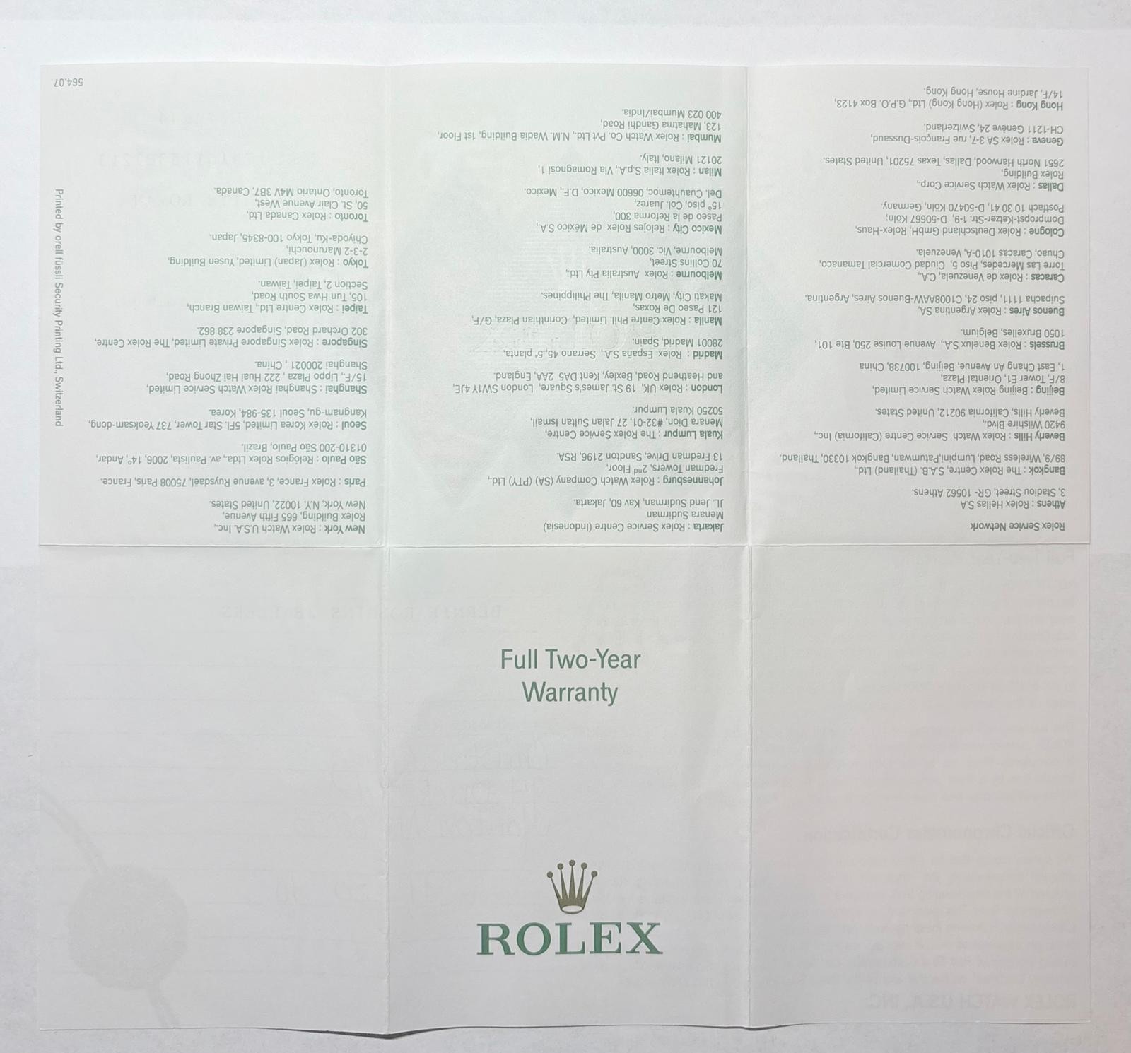 Rolex 179161 Lady-Datejust Warranty Certificate Guarantee 2010 D Serial Cert