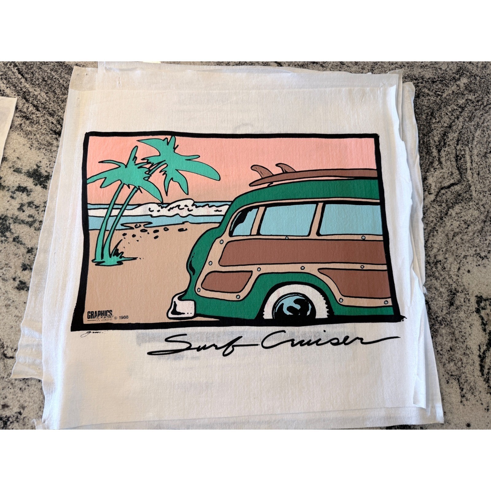 Vintage 80s Graphics West Surf Beach Heat Transfer Lot Pacific Wave California