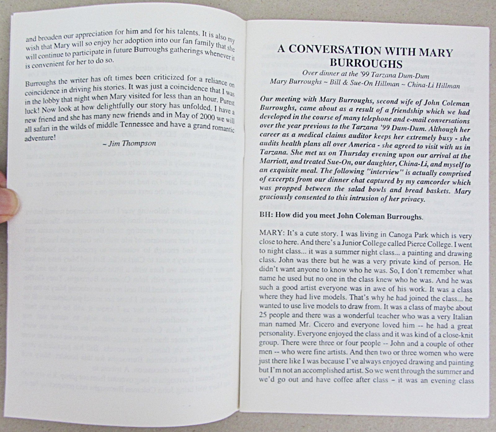 MARY BURROUGHS~JOHN COLEMAN BURROUGHS~ECOF 2000 CHAPBOOK~BILL HILLMAN~28 pages