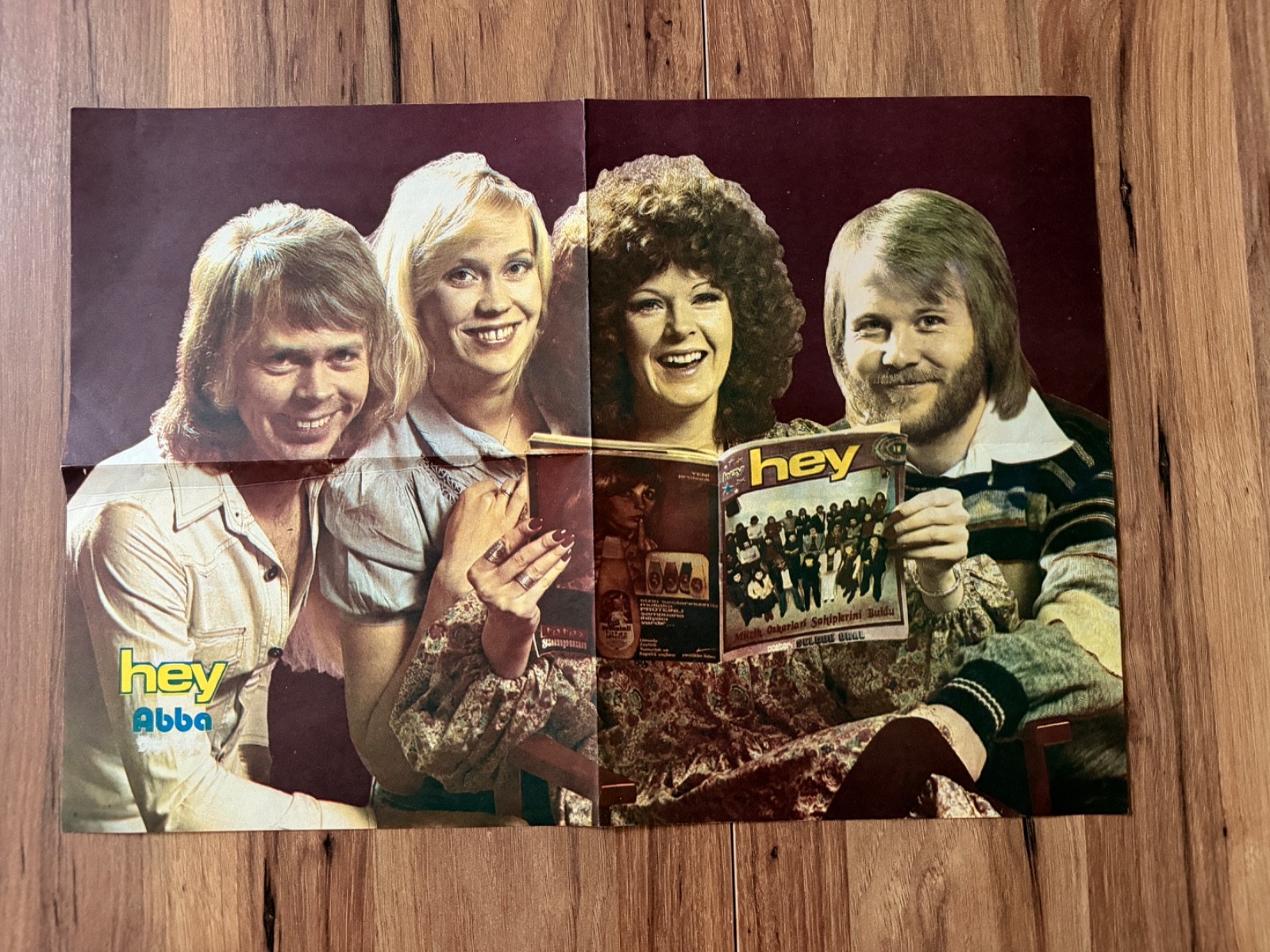 Vintage ABBA Original Hey Magazine Foldout Poster 1970s Sweden Pop