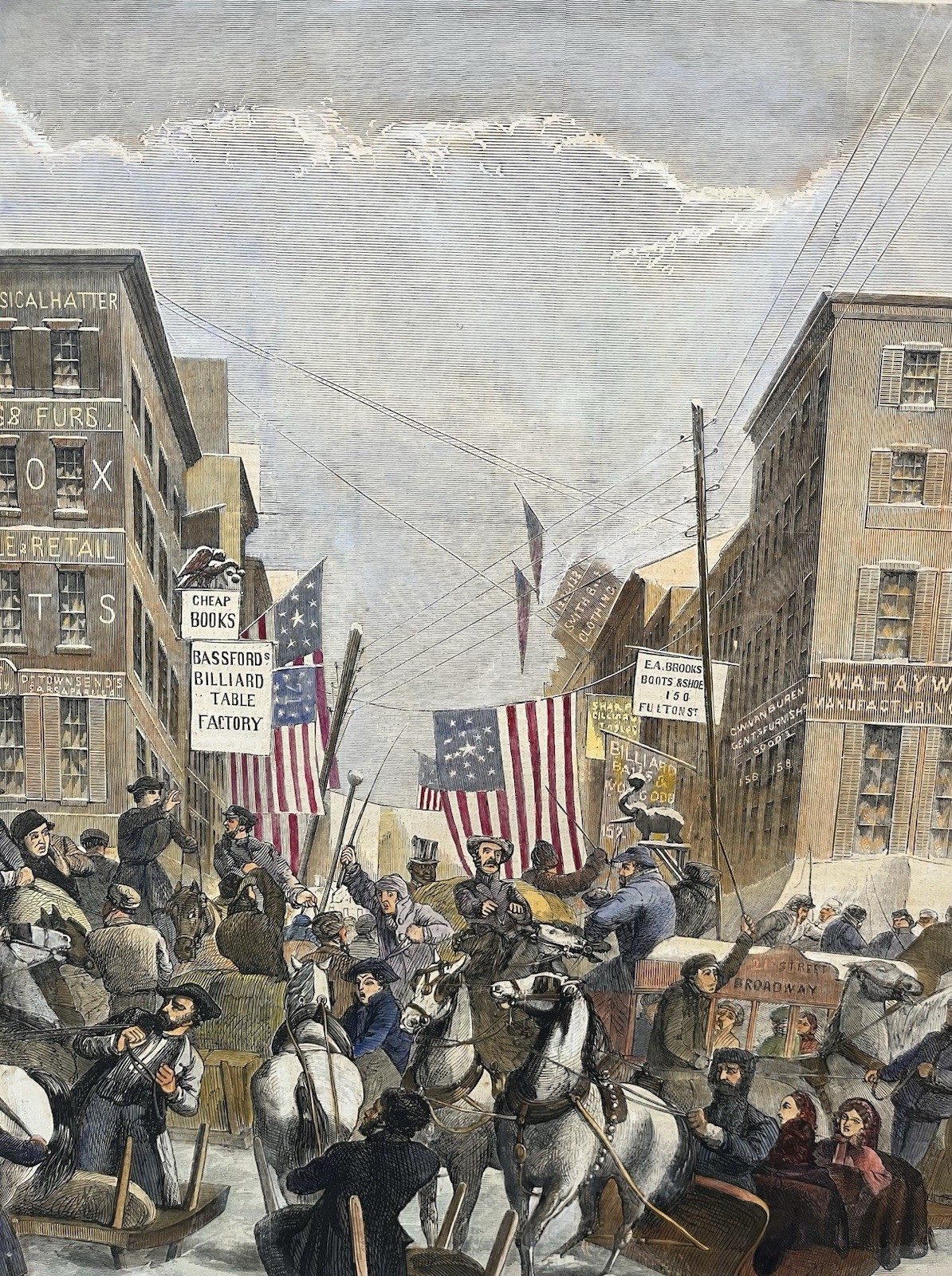 1860 VIEW OF BROADWAY, NEW YORK HARPER’S WEEKLY HAND COLORED