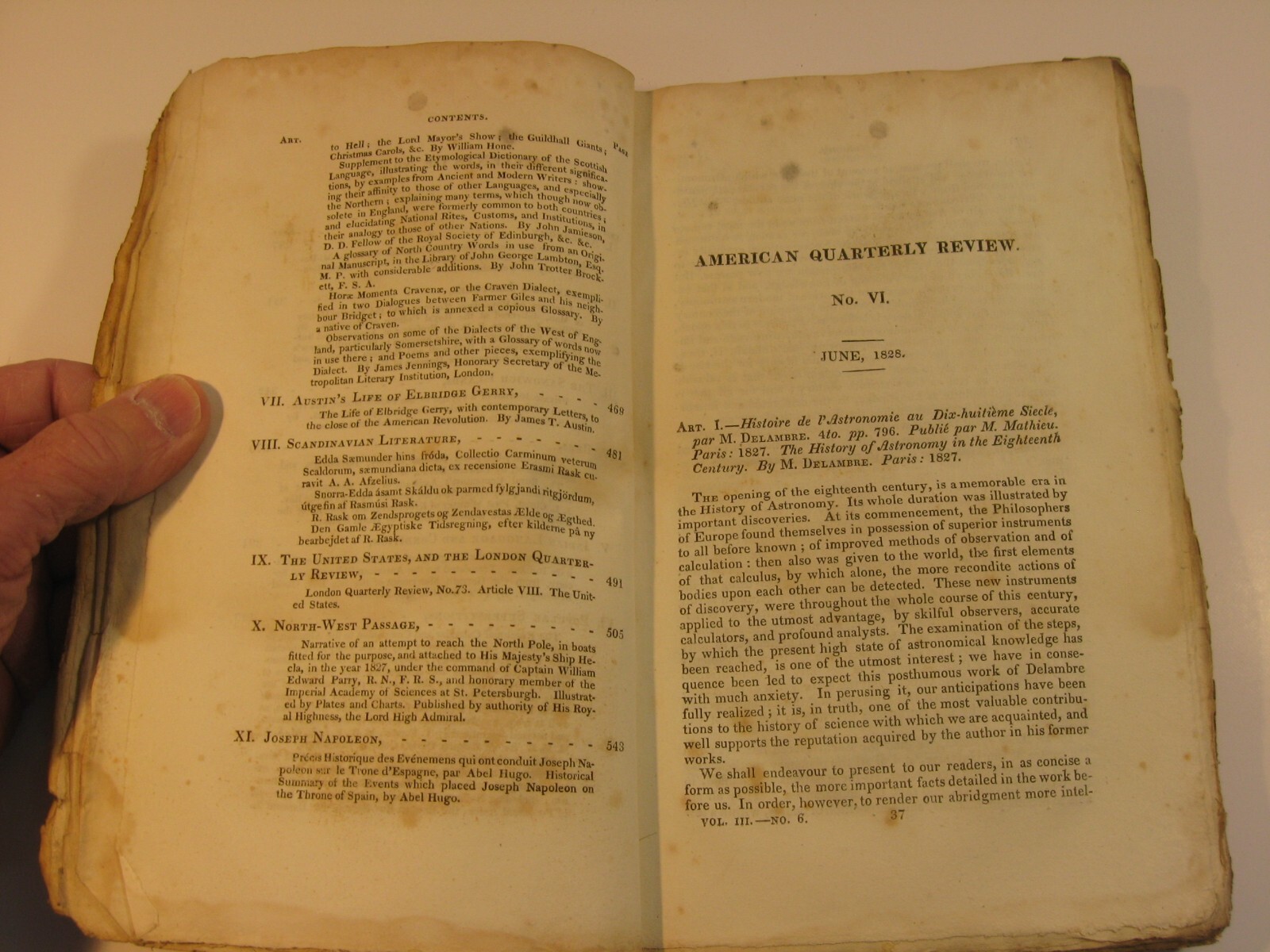 1828 The American Quarterly Review June No. VI Philadelphia