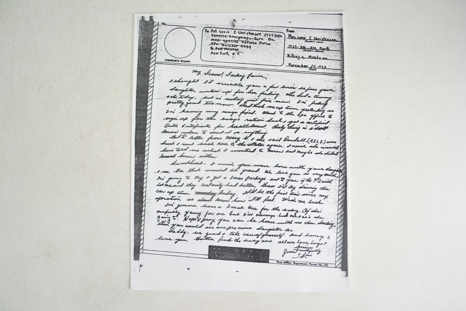 Modern Photocopies of WWII era 1943 Letters & Correspondence