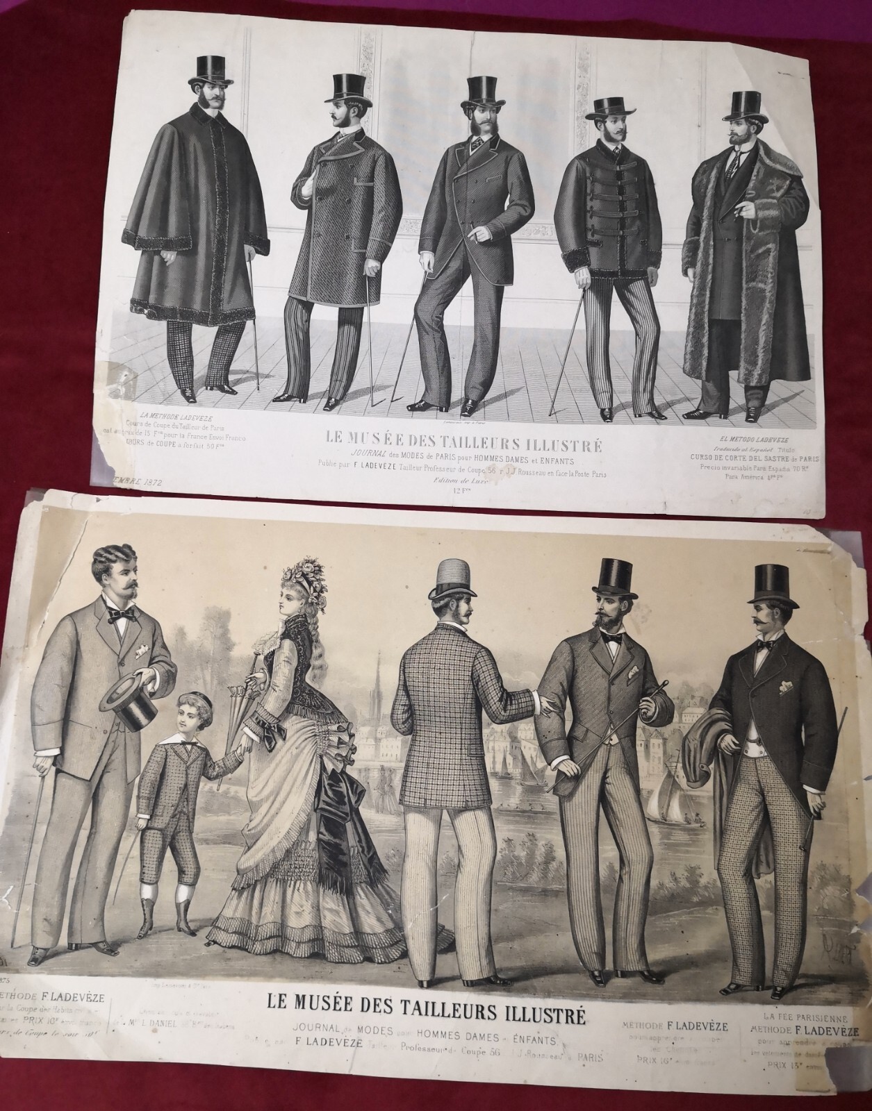 TWO ORIGINAL 19th Century FRENCH ANTIQUE PRINTS – MEN’S FASHION (Set C)