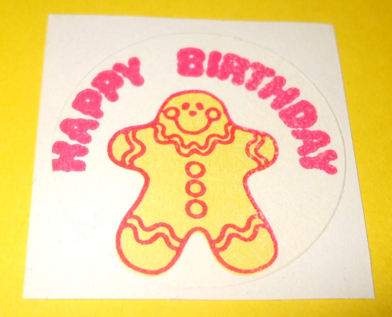 VTG 70s TREND Scratch & Sniff MATTE Sticker, GINGERBREAD Scent, HAPPY BIRTHDAY