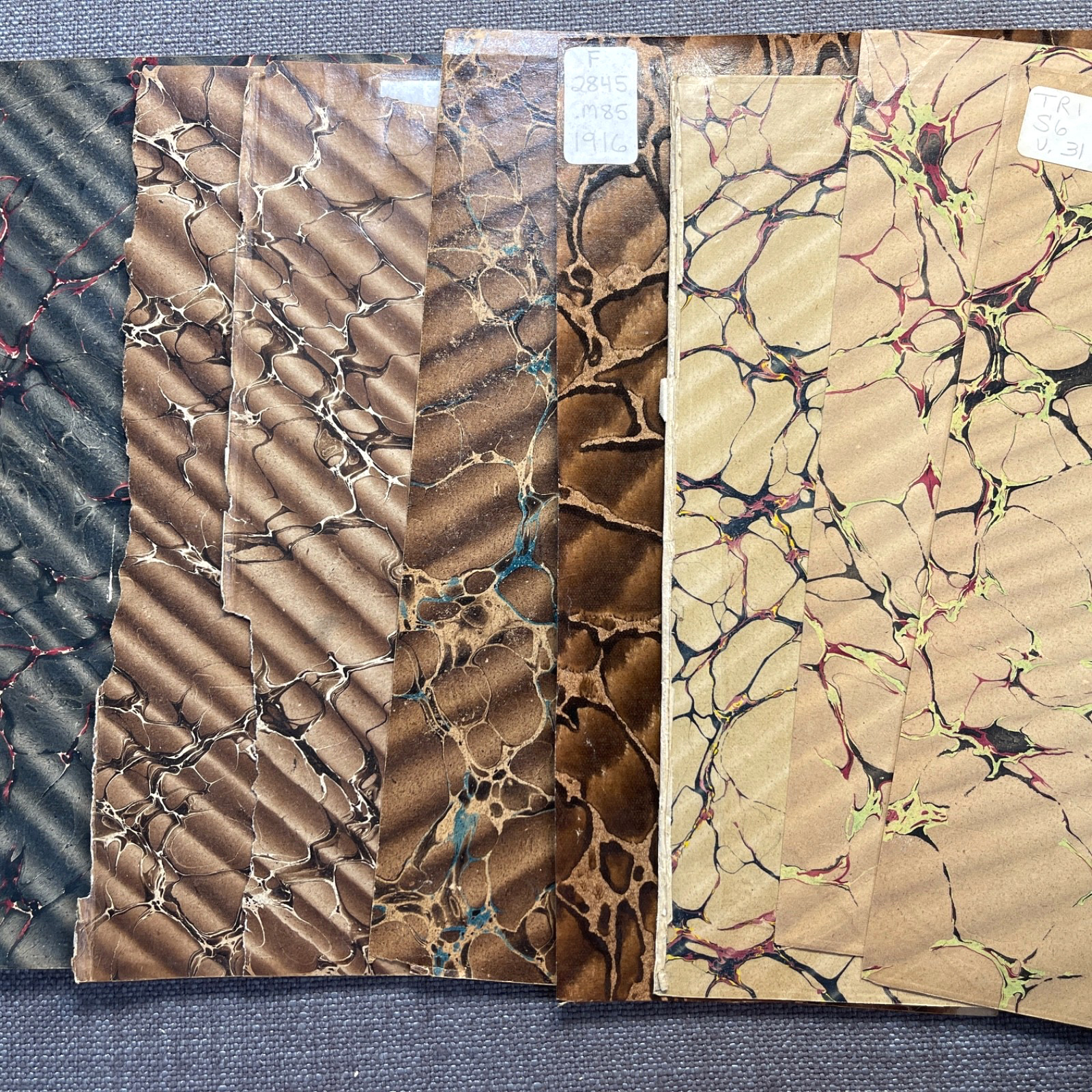 Antique Marbled End Papers Bookbinding Black Brown Red Yellow Blue Lot of 8