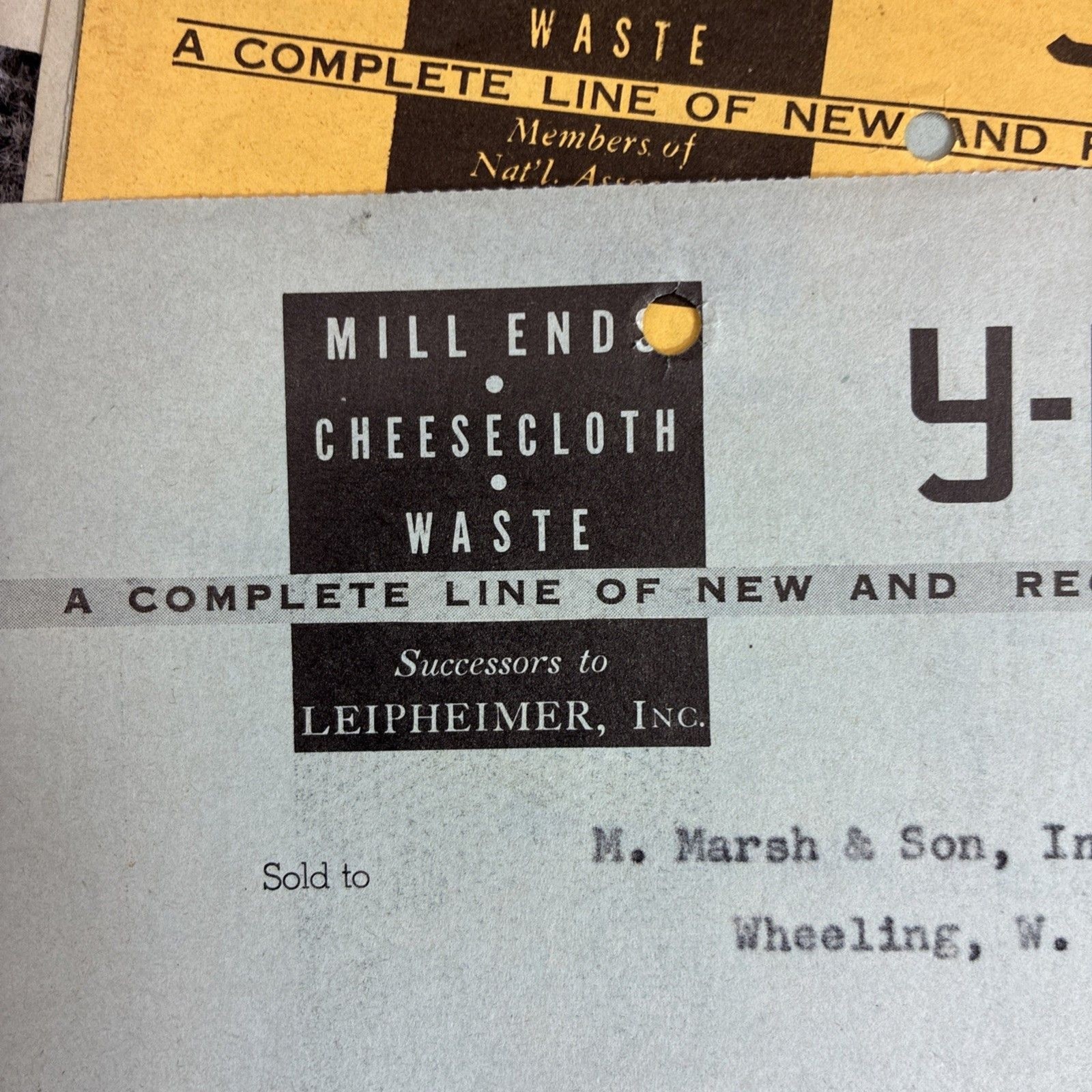 1950s 1960s Y PERS Industrial Invoice Lot Philadelphia PA Wheeling WV Cigar