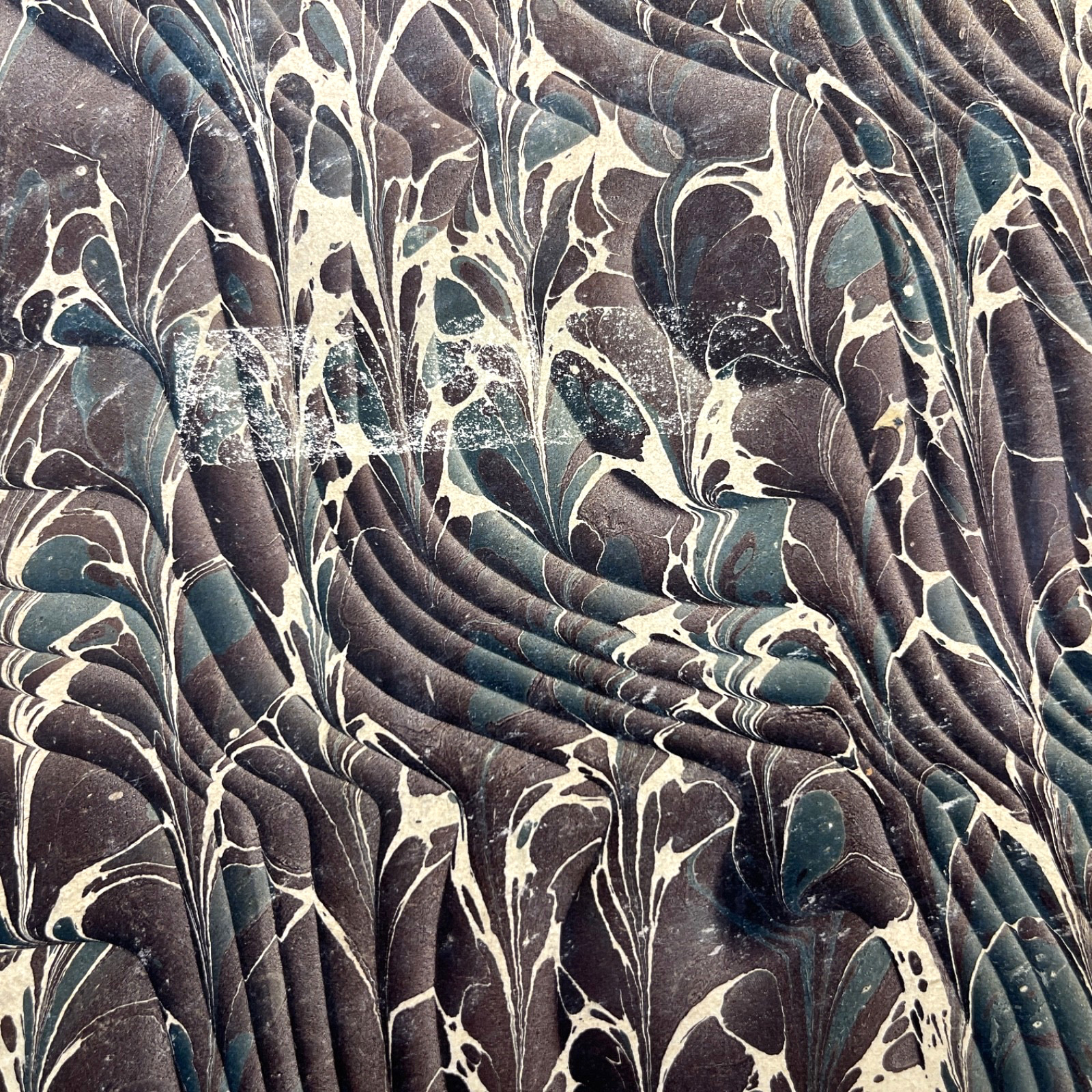 Antique Marbled End Papers Pair Bookbinding Brown Cream Green