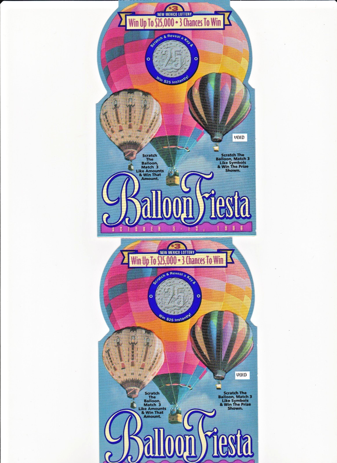New Mexico Lottery – Balloon Fiesta Theme – Sample Void Ticket – no cash value