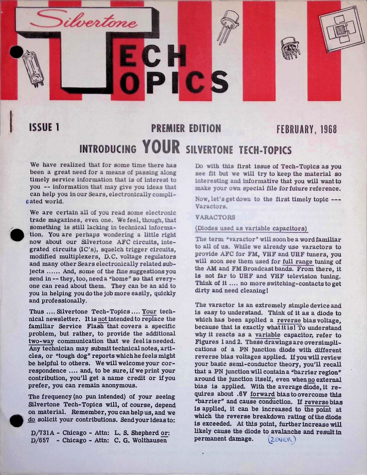 1968 Silvertone Tech Topics Issue 1 Sears Electronics Service Newsletter