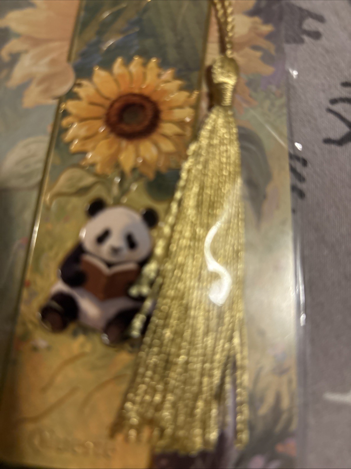 Sunflower Reading Koala Thin Metal Bookmark Multicolor Pattern Gold Tassel