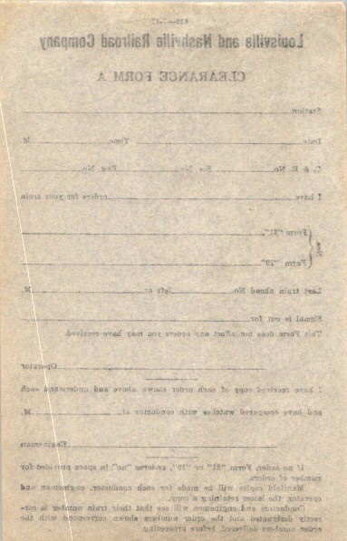 Louisville & Nashville Railroad Clearance Form A 1942 Train Order Ephemera