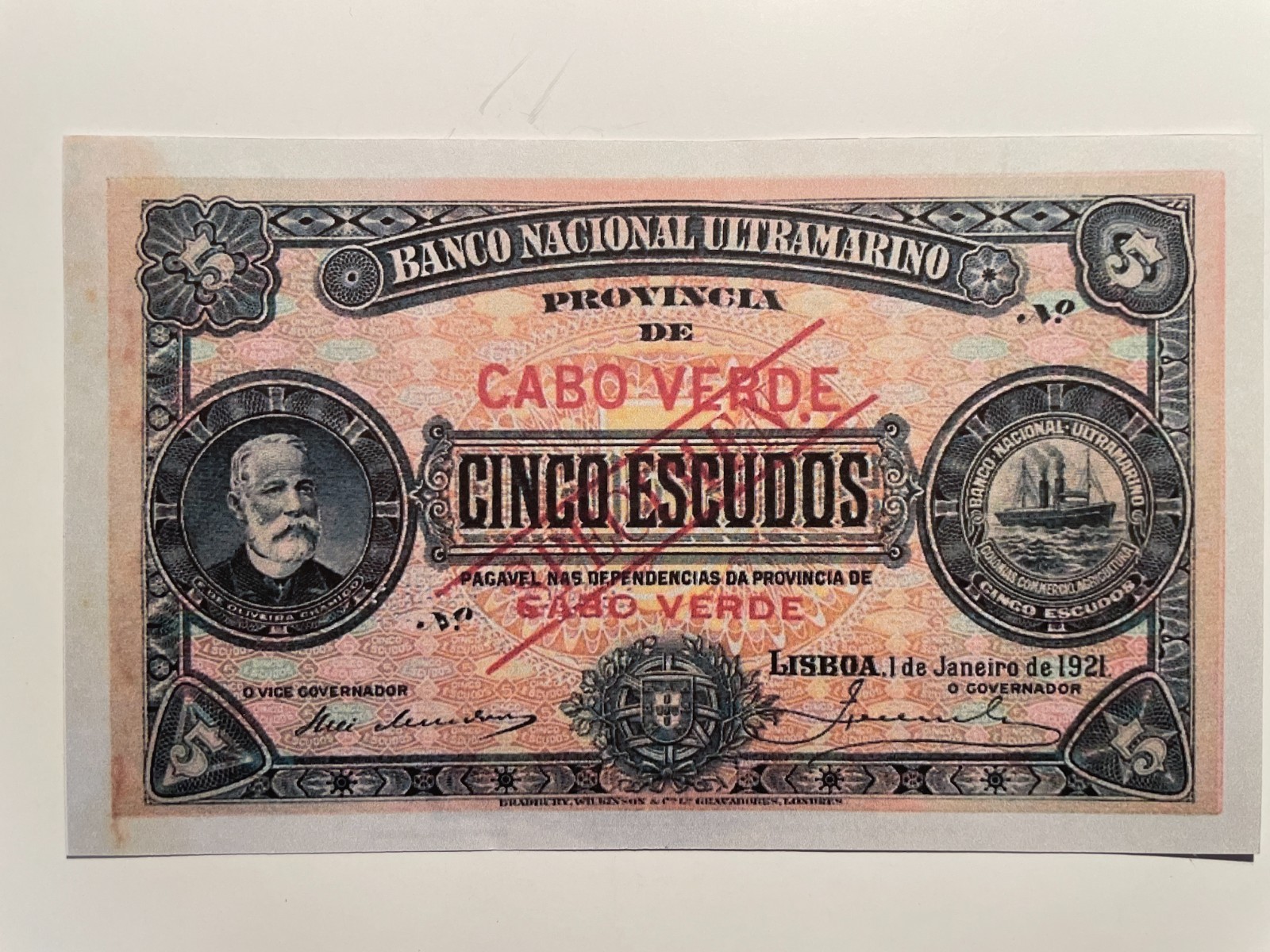Cape Verde, Cabo Verde 5 Escudos 1921 Banknote Reproduction