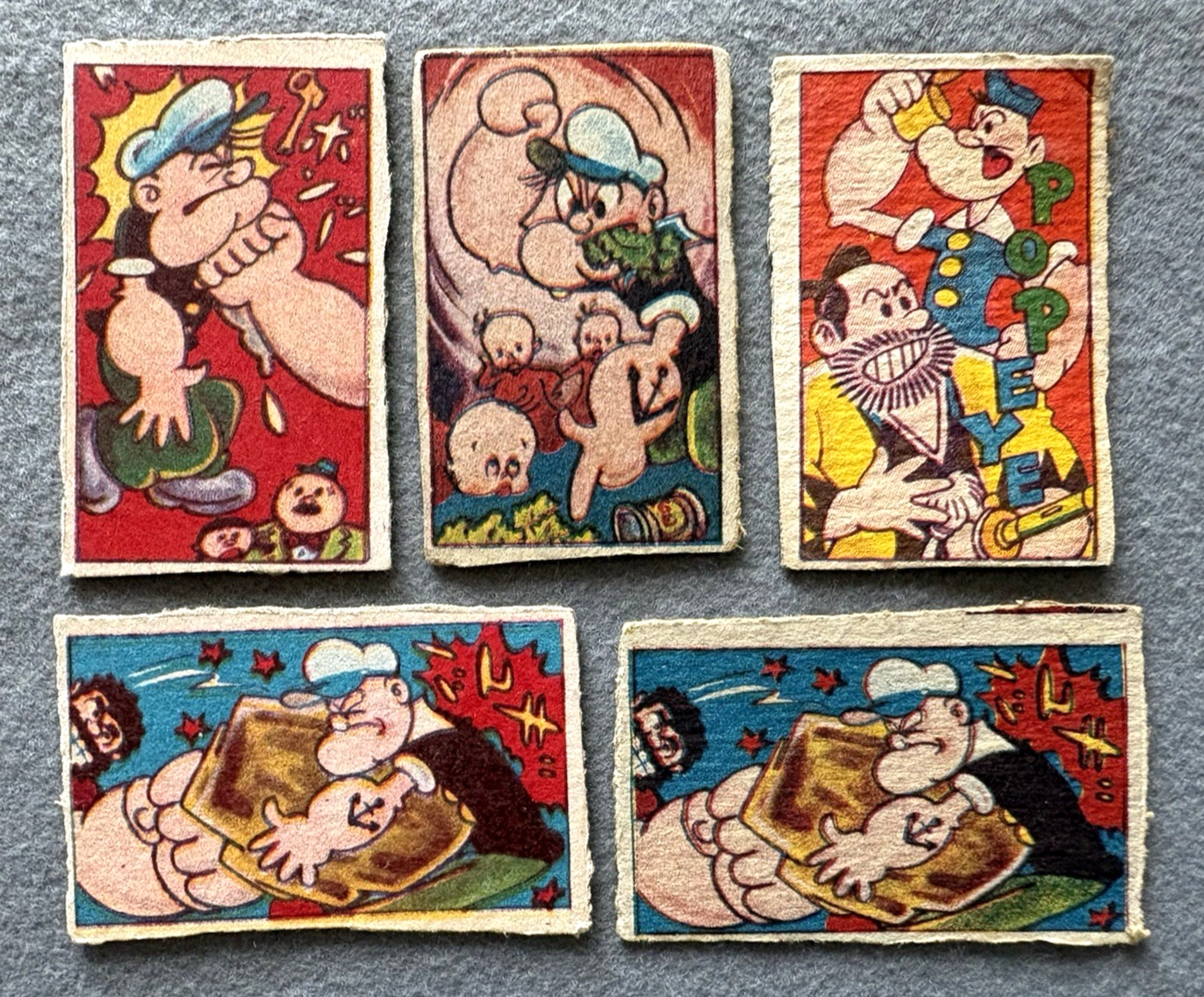 POPEYE Menko Cards 5pcs Lot 1940s-1950s Japan Vintage Anime Collectible Set