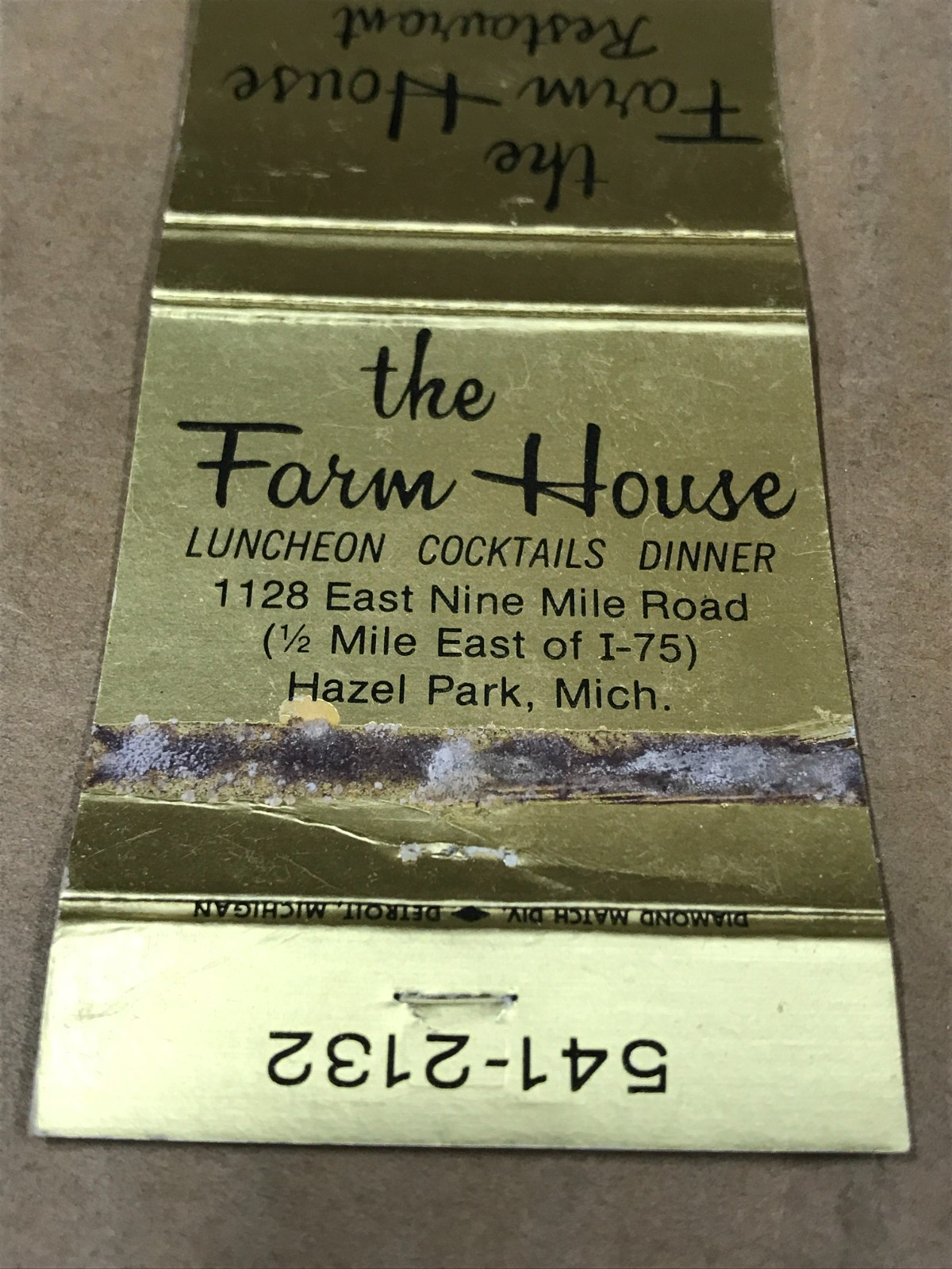 Vintage The Farm House Restaurant – Hazel Park, MI – Matchcover, Matchbook