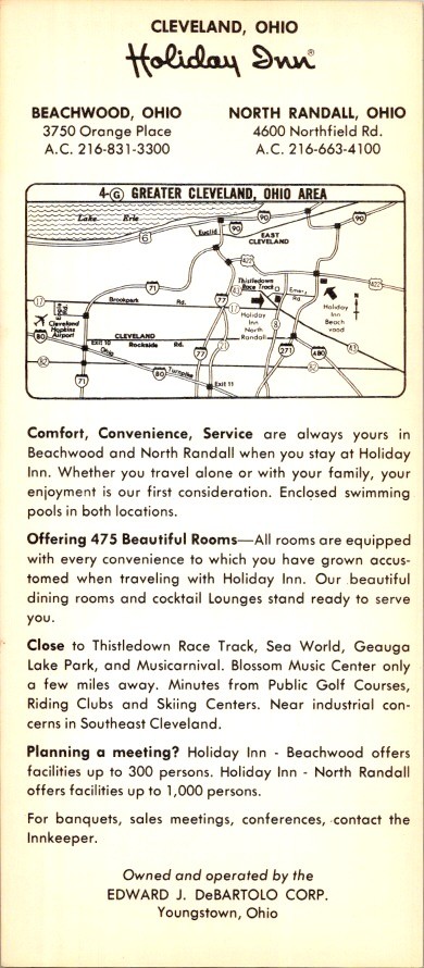Holiday Inn Rack Card Beachwood North Randall Cleveland Ohio Map 1970s