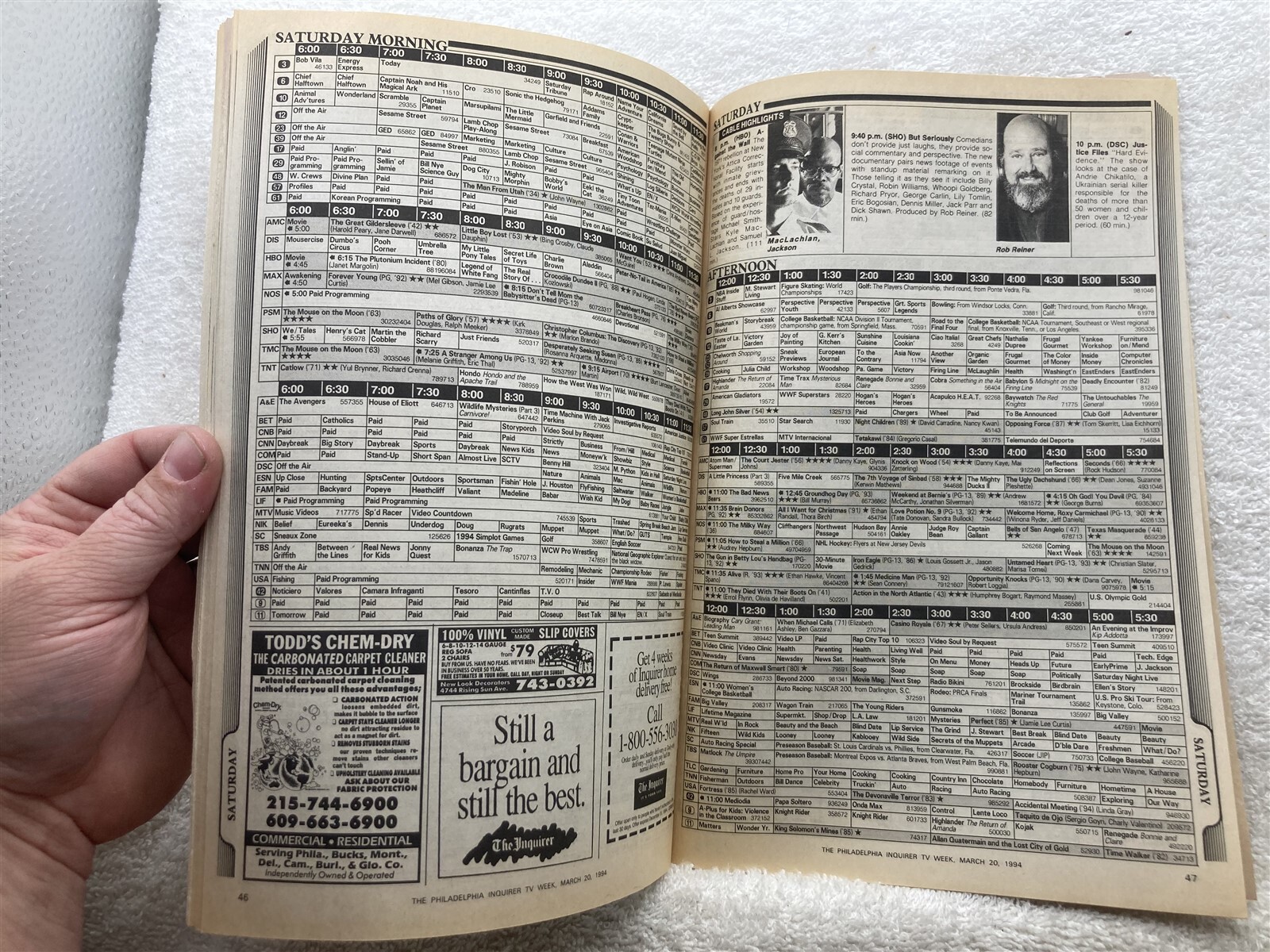 1994 Philadelphia Inquirer TV Week Guide NCAA Basketball Oscars
