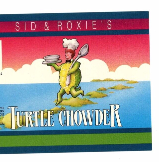 SID & ROXIES ISLAMORADA GREEN TURTLE CANNERY TURTLE CHOWDER CAN LABEL FLRDA KEYS